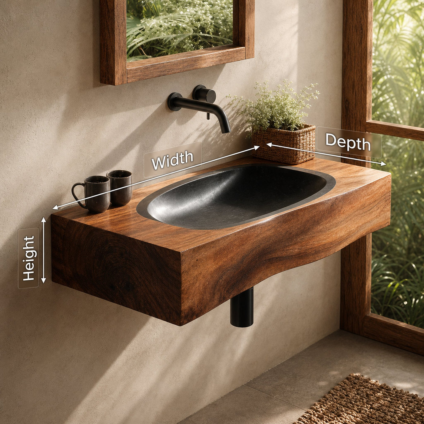 Farmhouse Wooden Live Edge Wood Basin For Organic Bathroom Design - product view 8