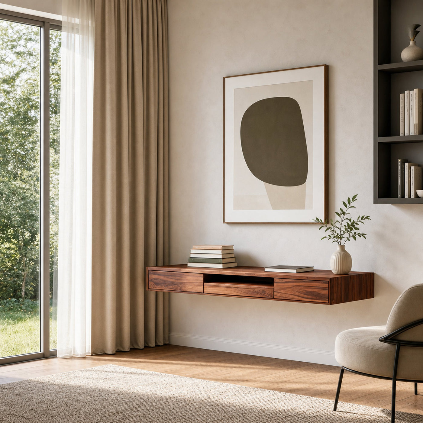 Floating Desk With Hidden Drawers For Home Office