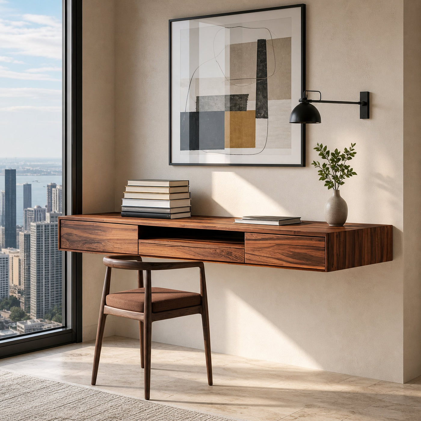 Floating Desk With Hidden Drawers For Home Office - product view 6