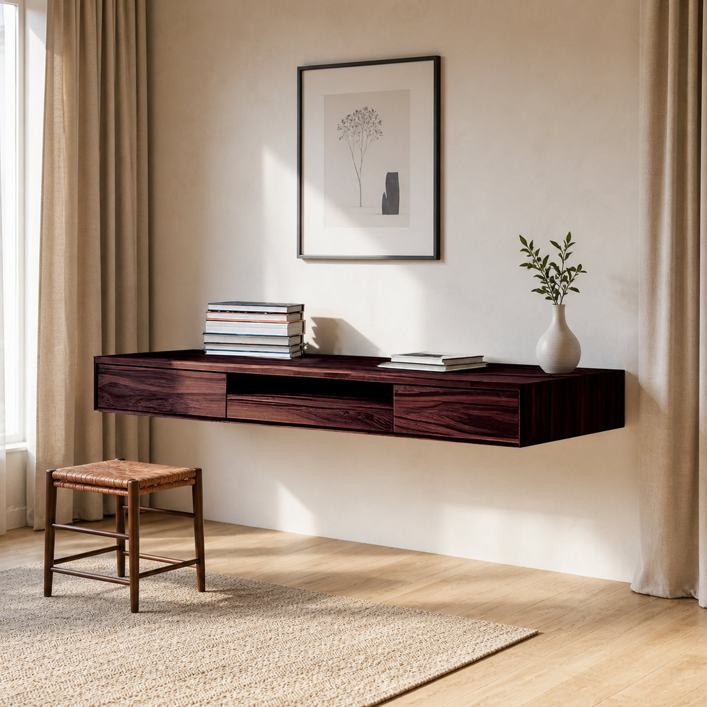 Floating Desk With Hidden Drawers For Home Office - product view 7