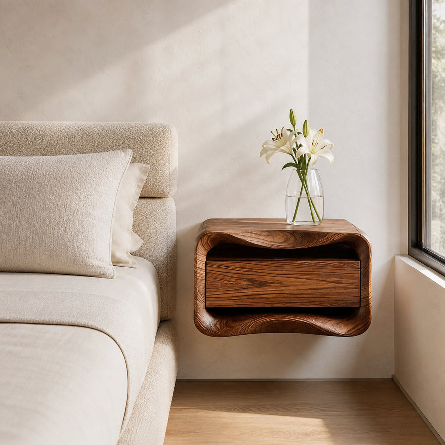 Floating Nightstand Organic Curved Design For Bedroom