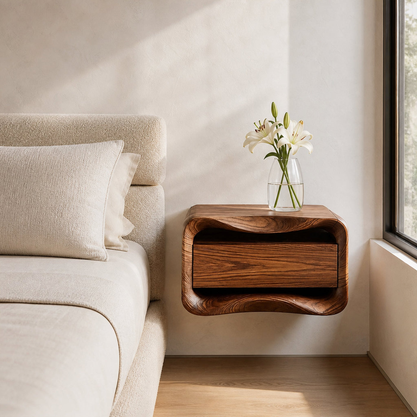 Floating Nightstand Organic Curved Design For Bedroom