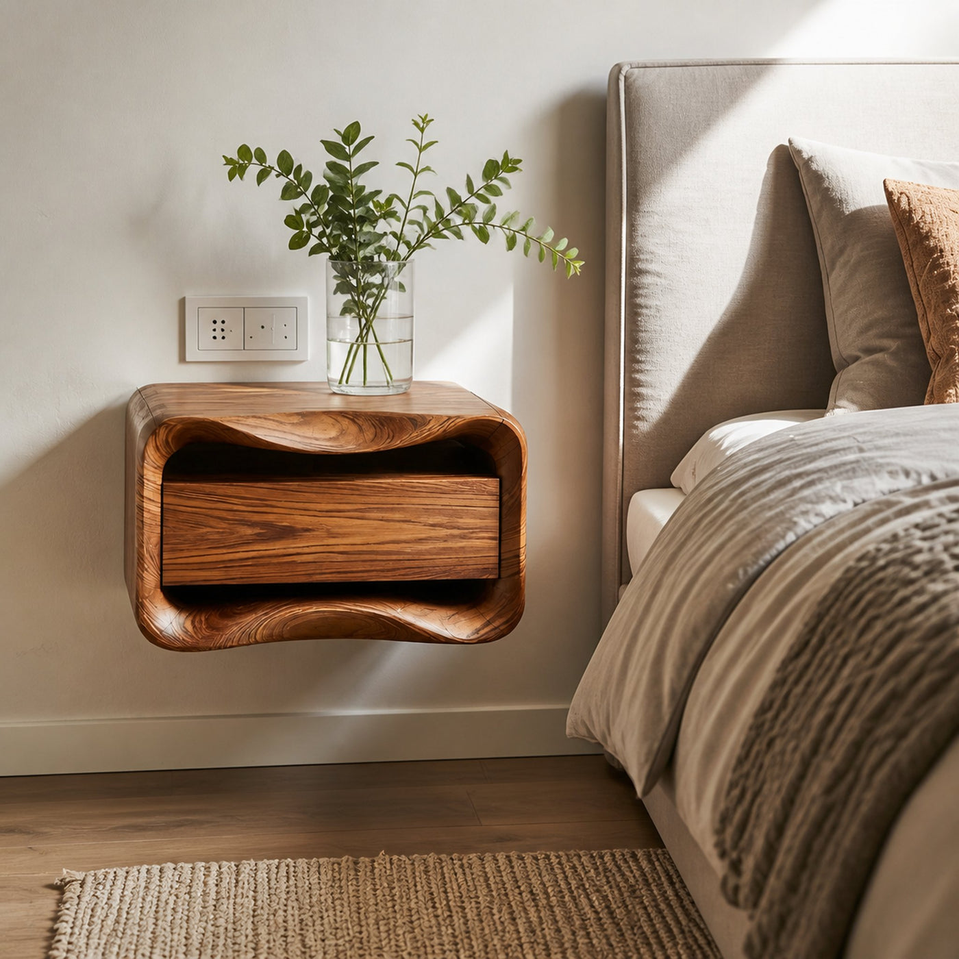 Floating Nightstand Organic Curved Design For Bedroom - product view 6