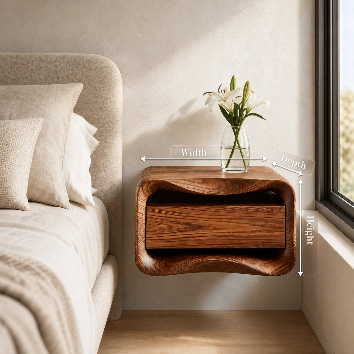 Floating Nightstand Organic Curved Design For Bedroom - product view 8