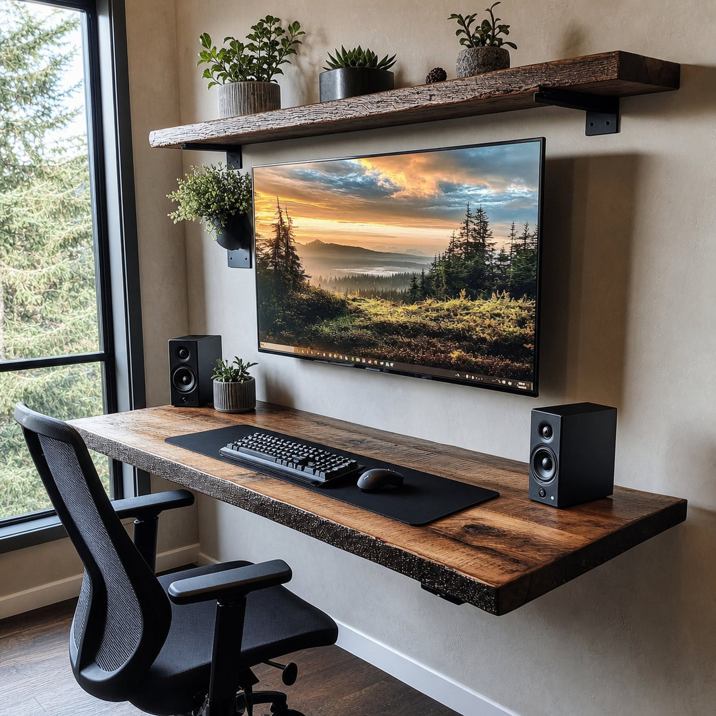 Floating Shelf Desk Solid Wood Rustic Style Gift