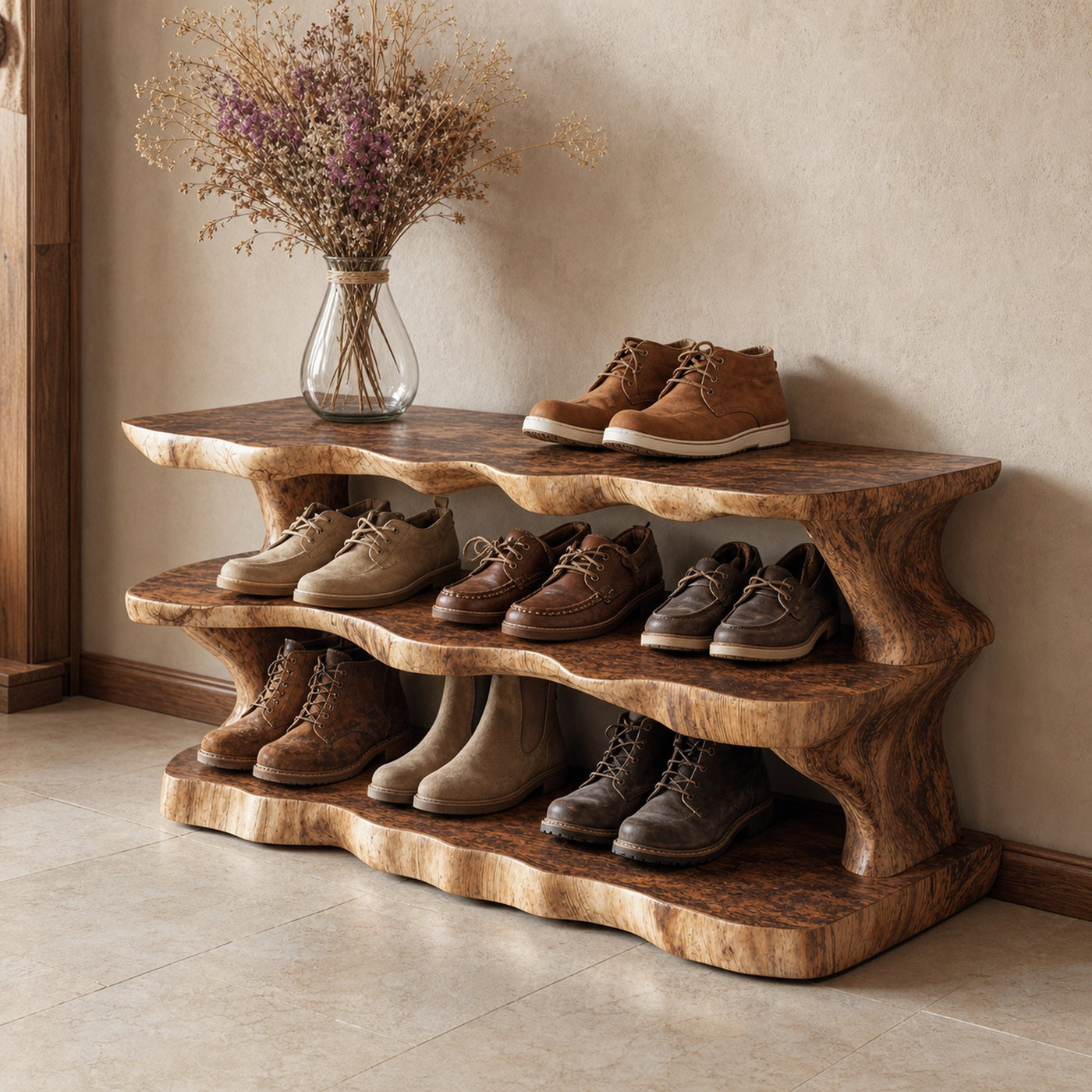 Floating Style Wooden Shoe Bench For Entryway Living Room