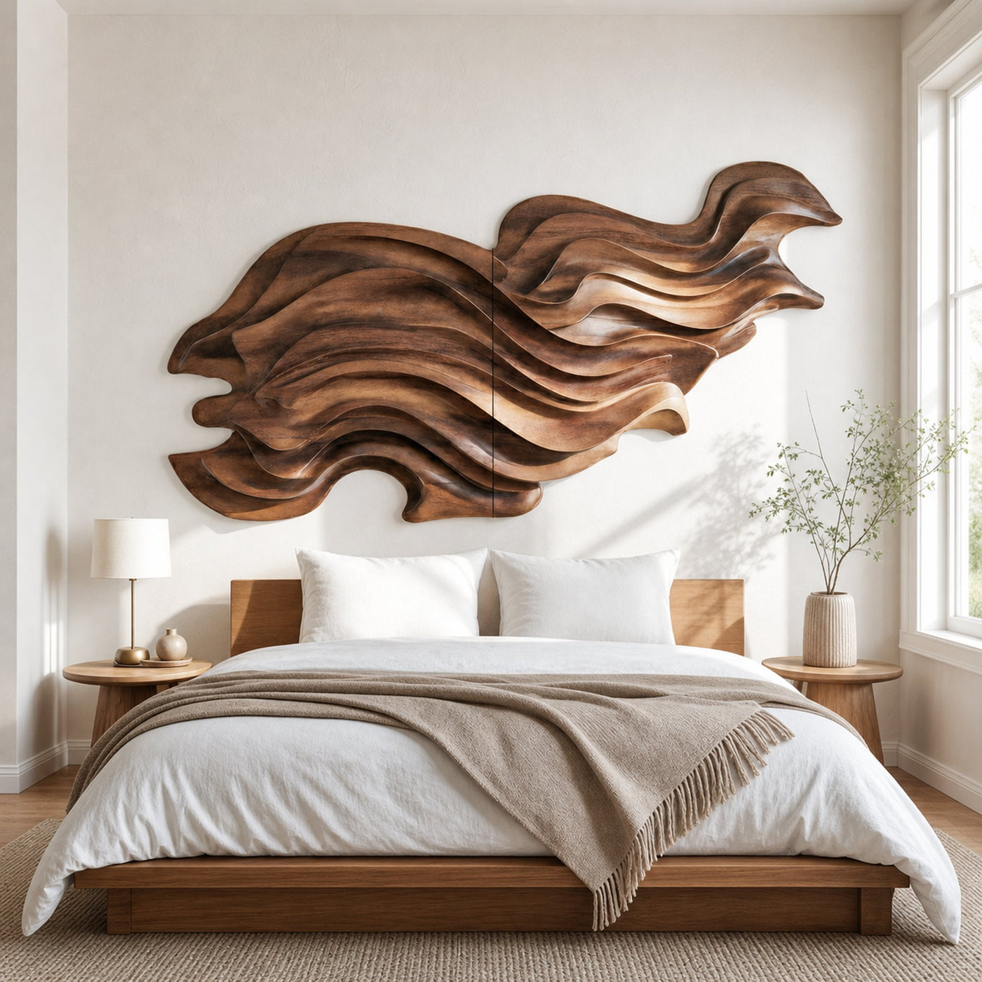 Flowing Wave Wall Sculpture With Abstract Carving For Living Room - product view 6