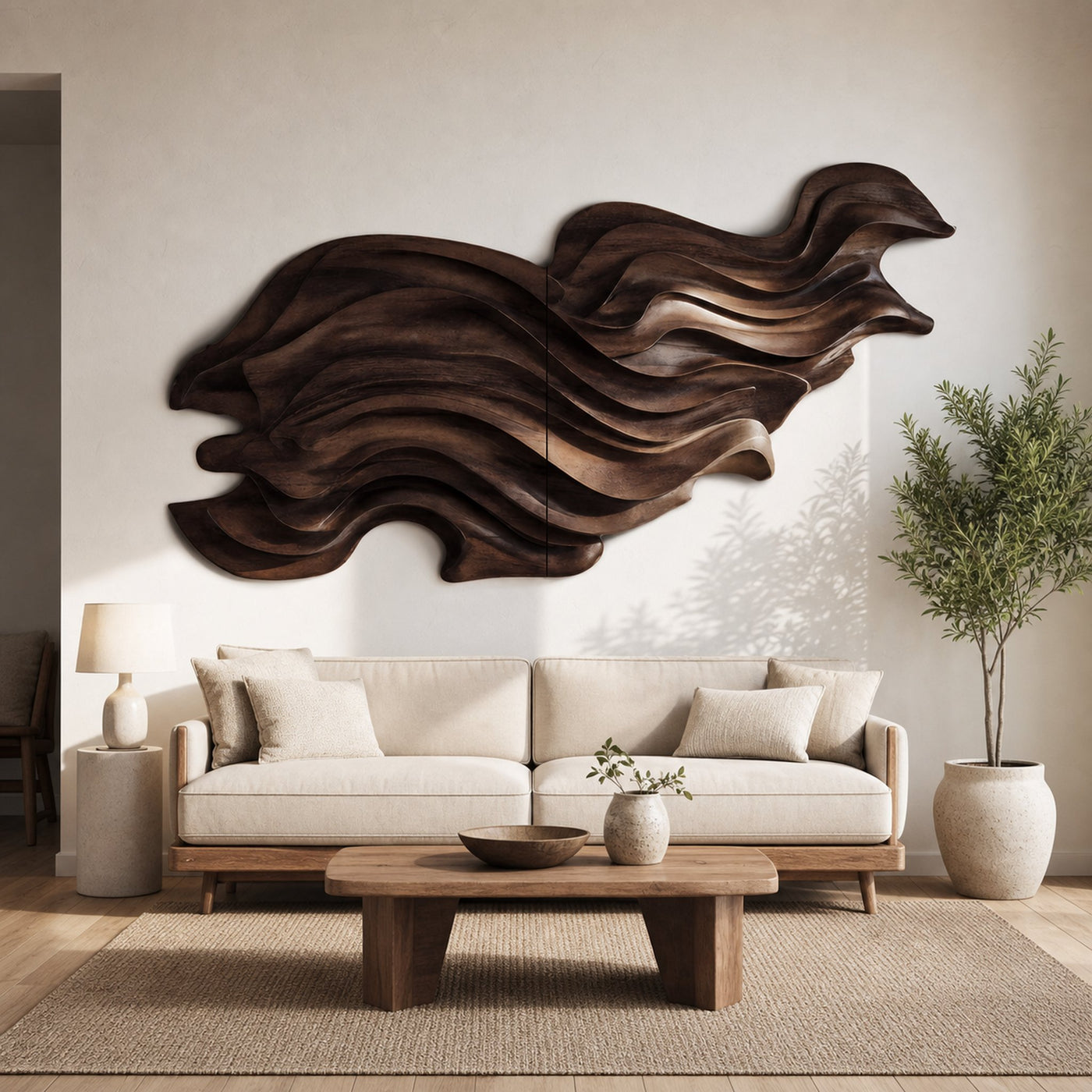 Flowing Wave Wall Sculpture With Abstract Carving For Living Room - product view 7