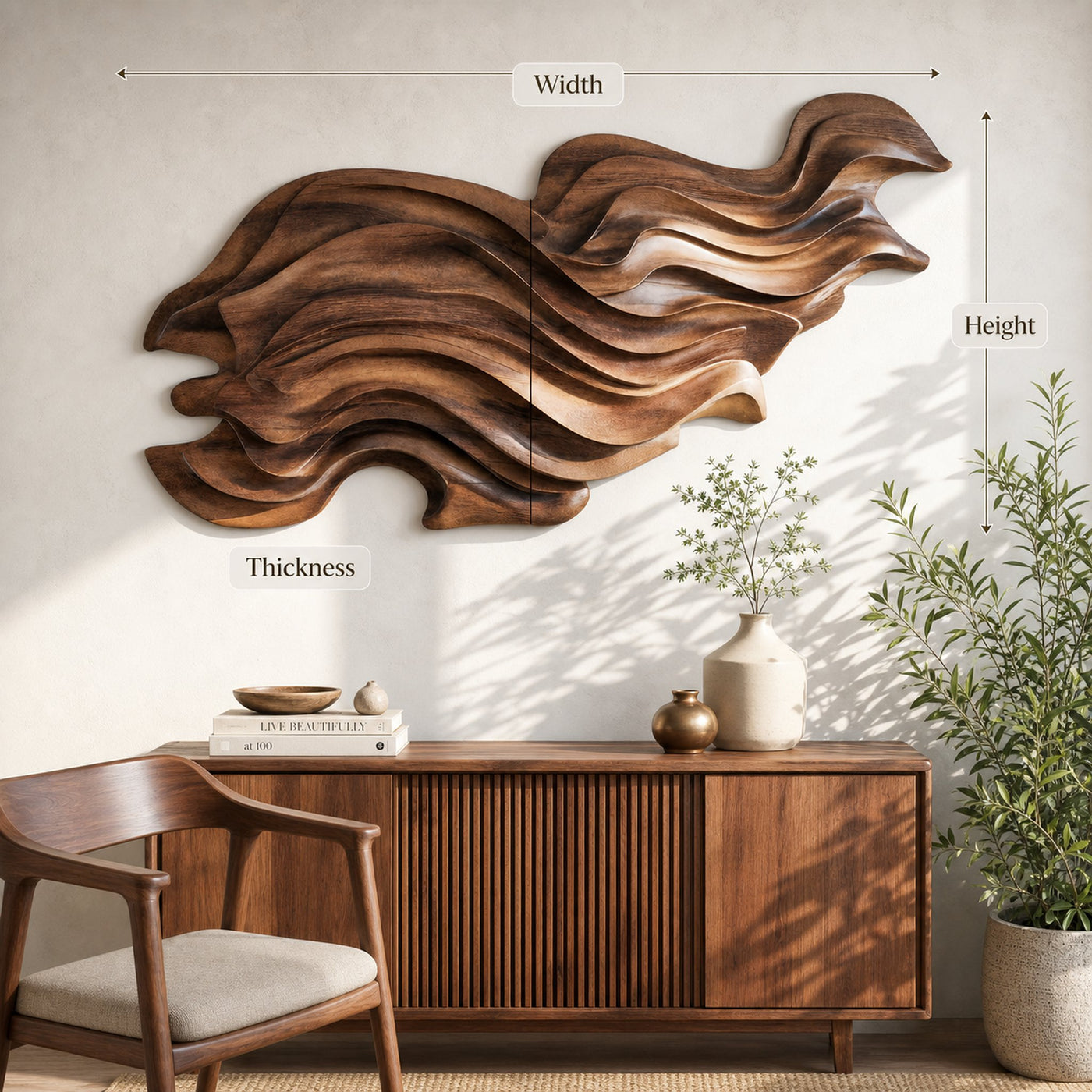 Flowing Wave Wall Sculpture With Abstract Carving For Living Room - product view 8