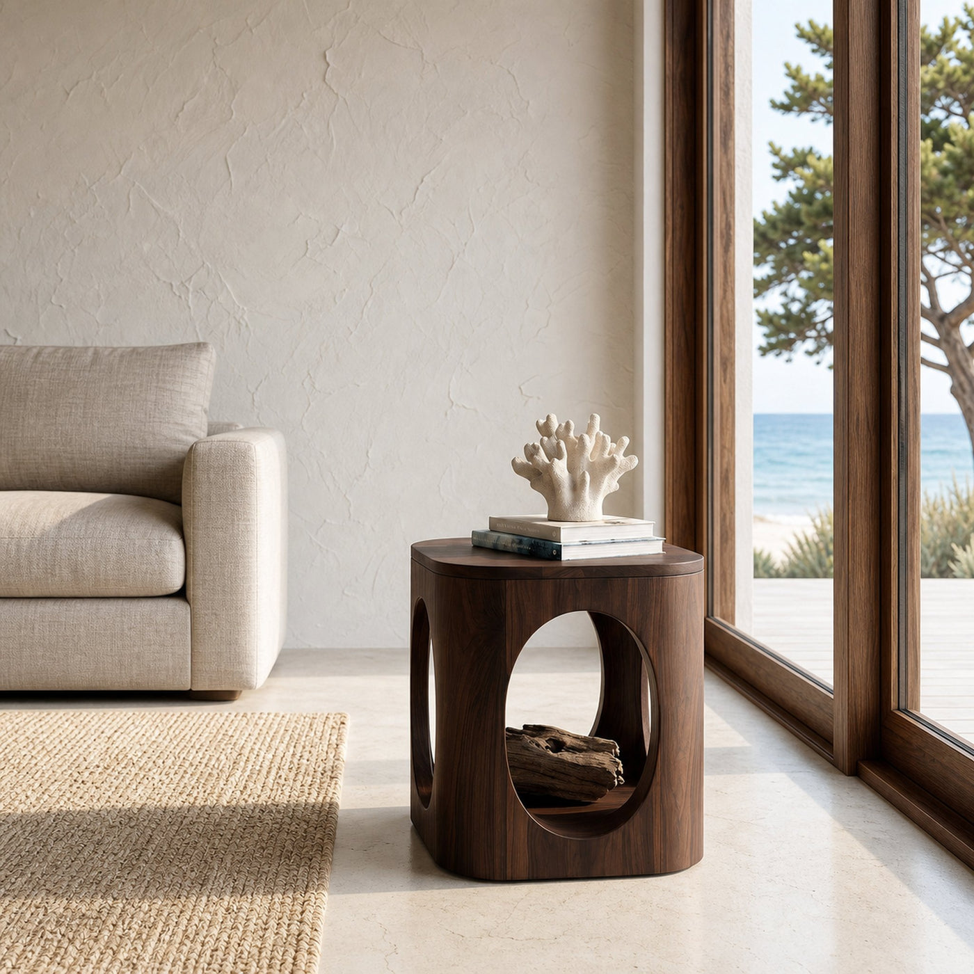 Geometric Carved Natural Wood Side Table For Living Room - product view 7