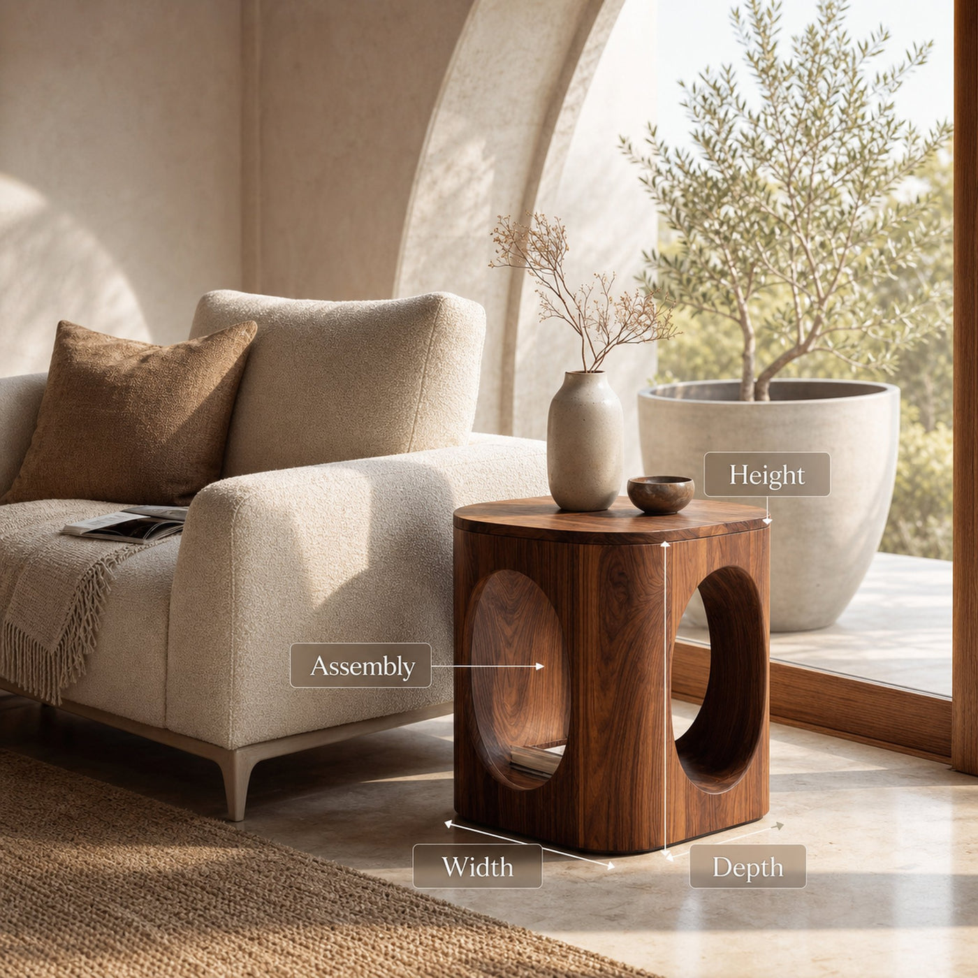 Geometric Carved Natural Wood Side Table For Living Room - product view 8