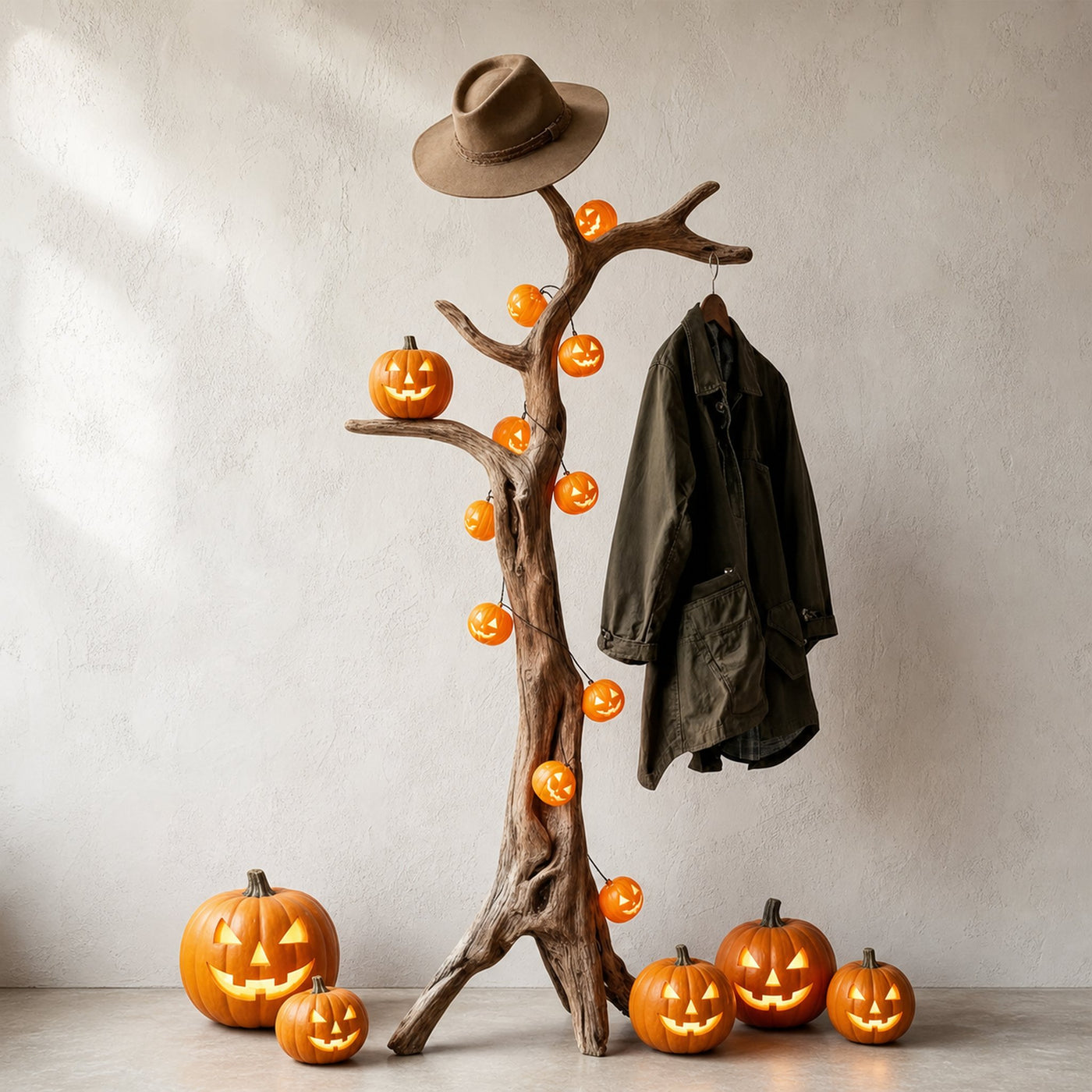 Halloween Rustic Wall Coat Rack Natural Wood Branch Living Room Decor