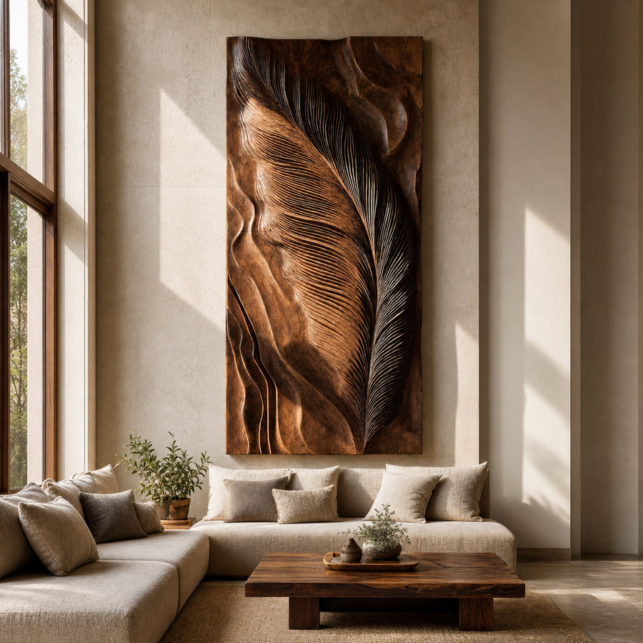 Hand Carved Feather Wall Art Design For Home
