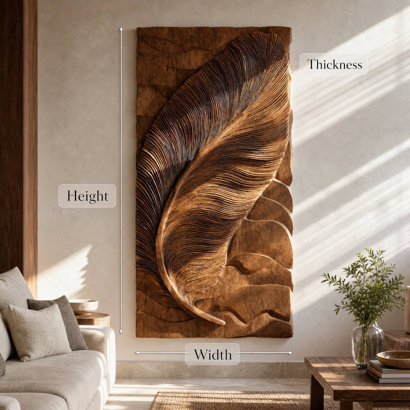 Hand Carved Feather Wall Art For Contemporary Living Room - product view 6