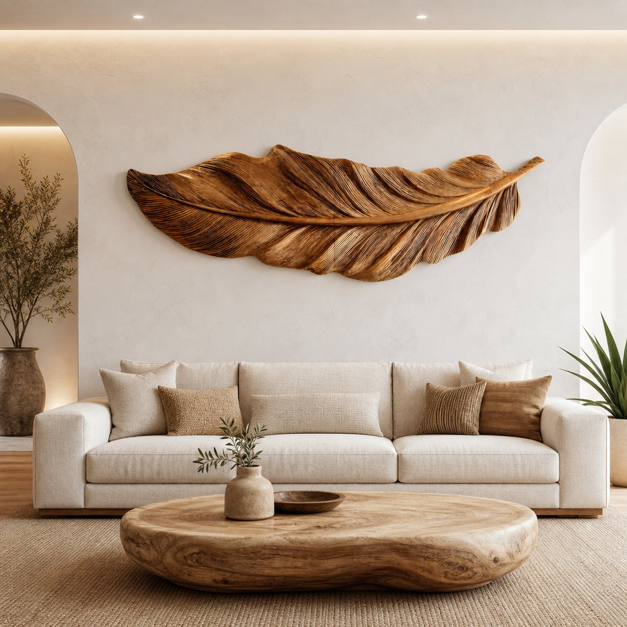 Hand Carved Feather Wall Art For Modern Home Decor