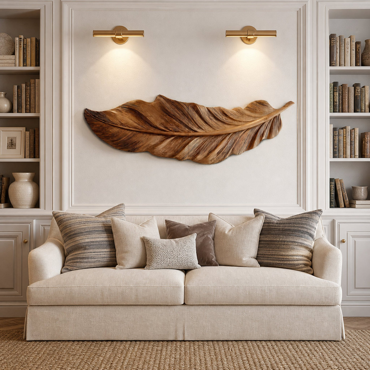 Hand Carved Feather Wall Art For Modern Home Decor - product view 6