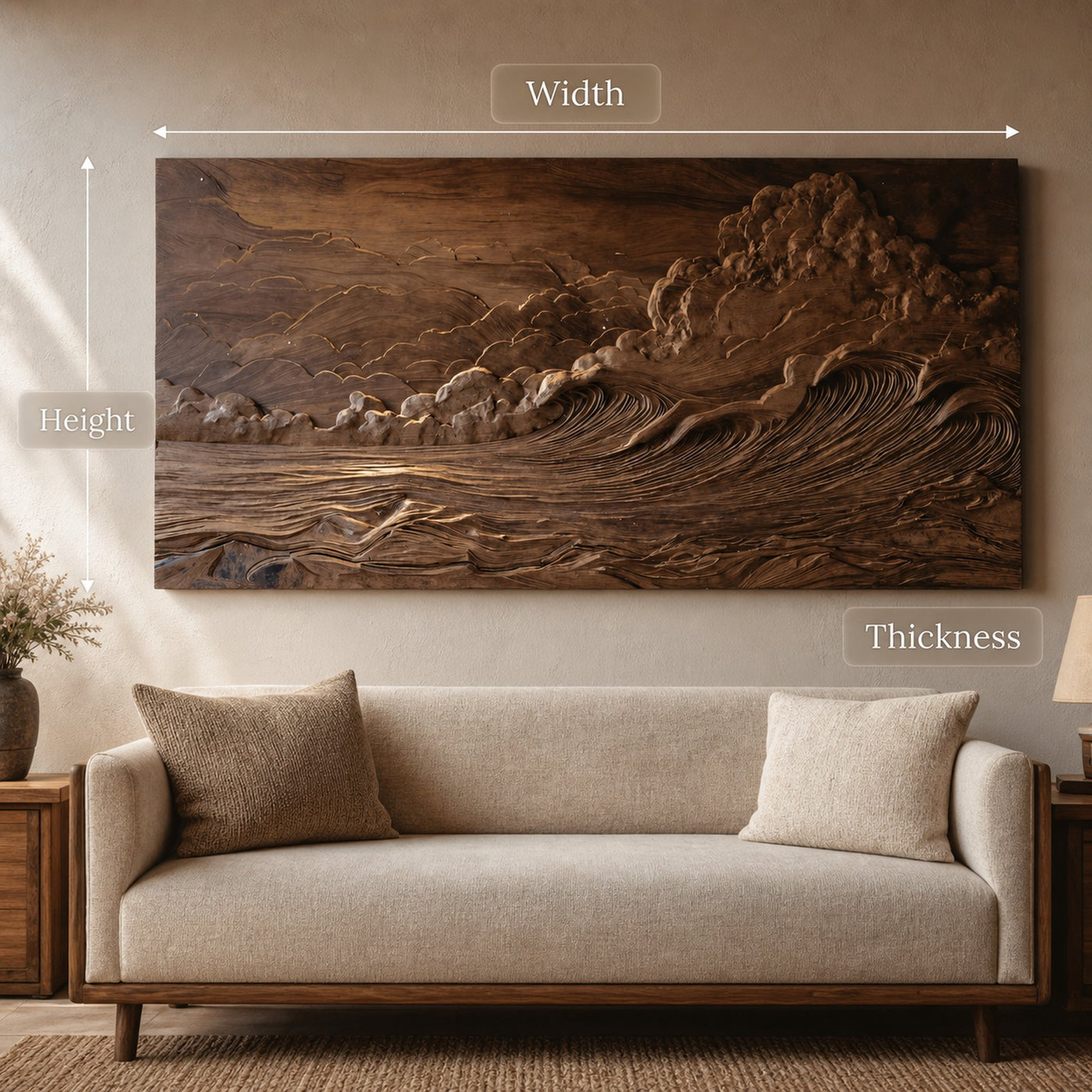 Hand Carved Wall Art With Ocean And Clouds For Living Room - product view 6