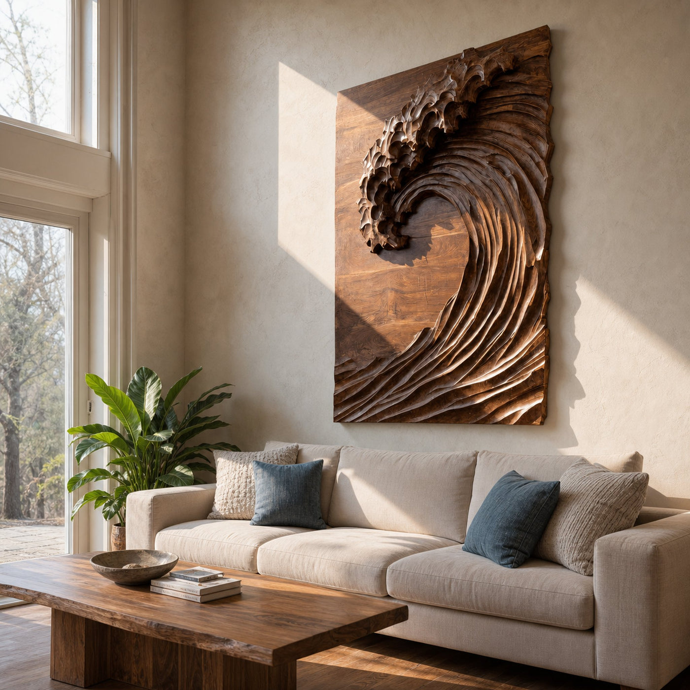 Hand Carved Wave Wall Art For Modern Living Room Decor