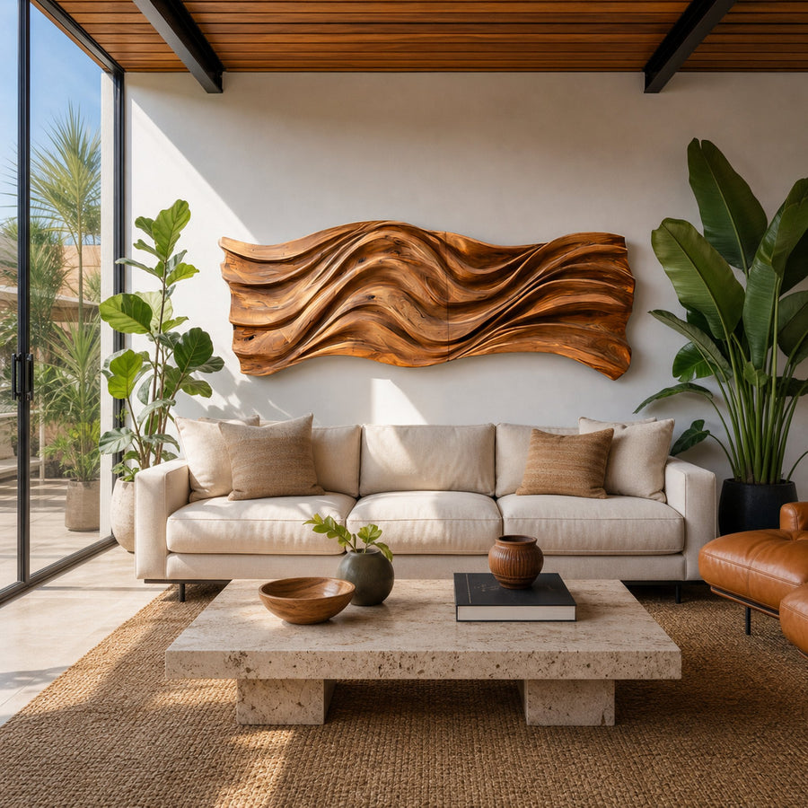Hand Carved Wavy Wood Wall Art For Living Spaces