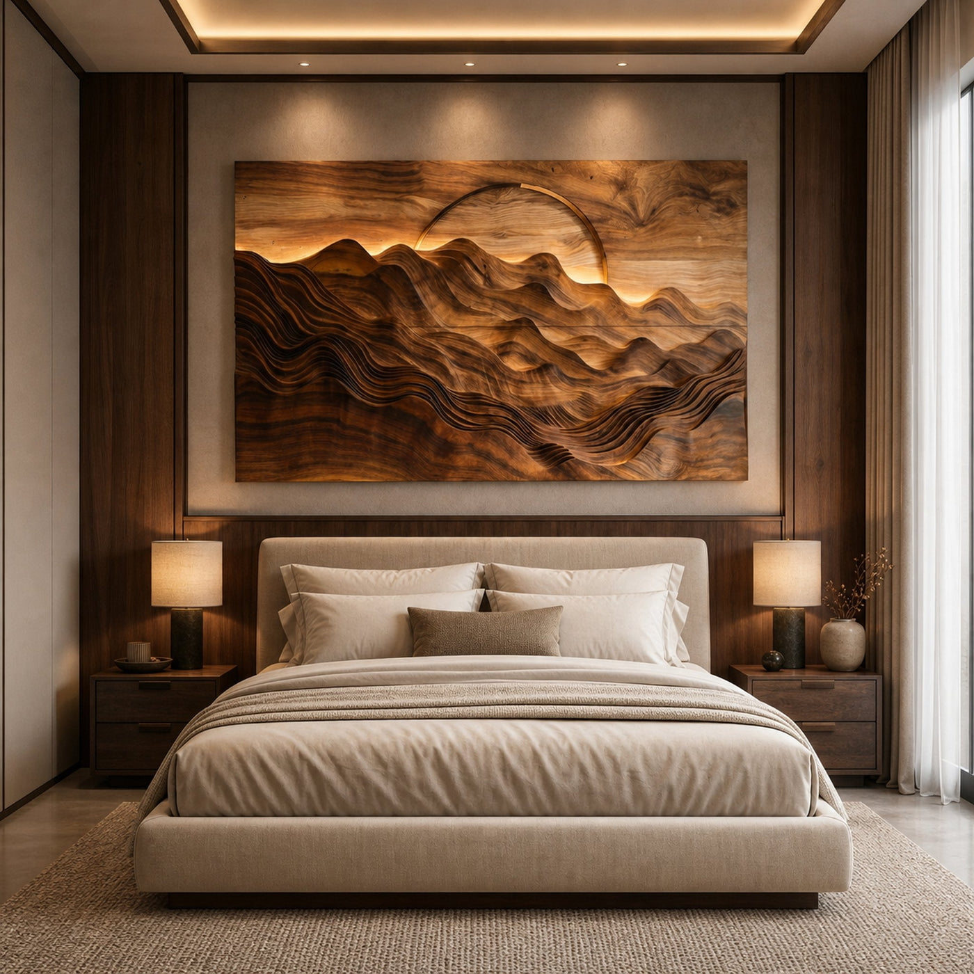 Hand Carved Wooden Mountain Landscape Wall Art for Bedroom - product view 7