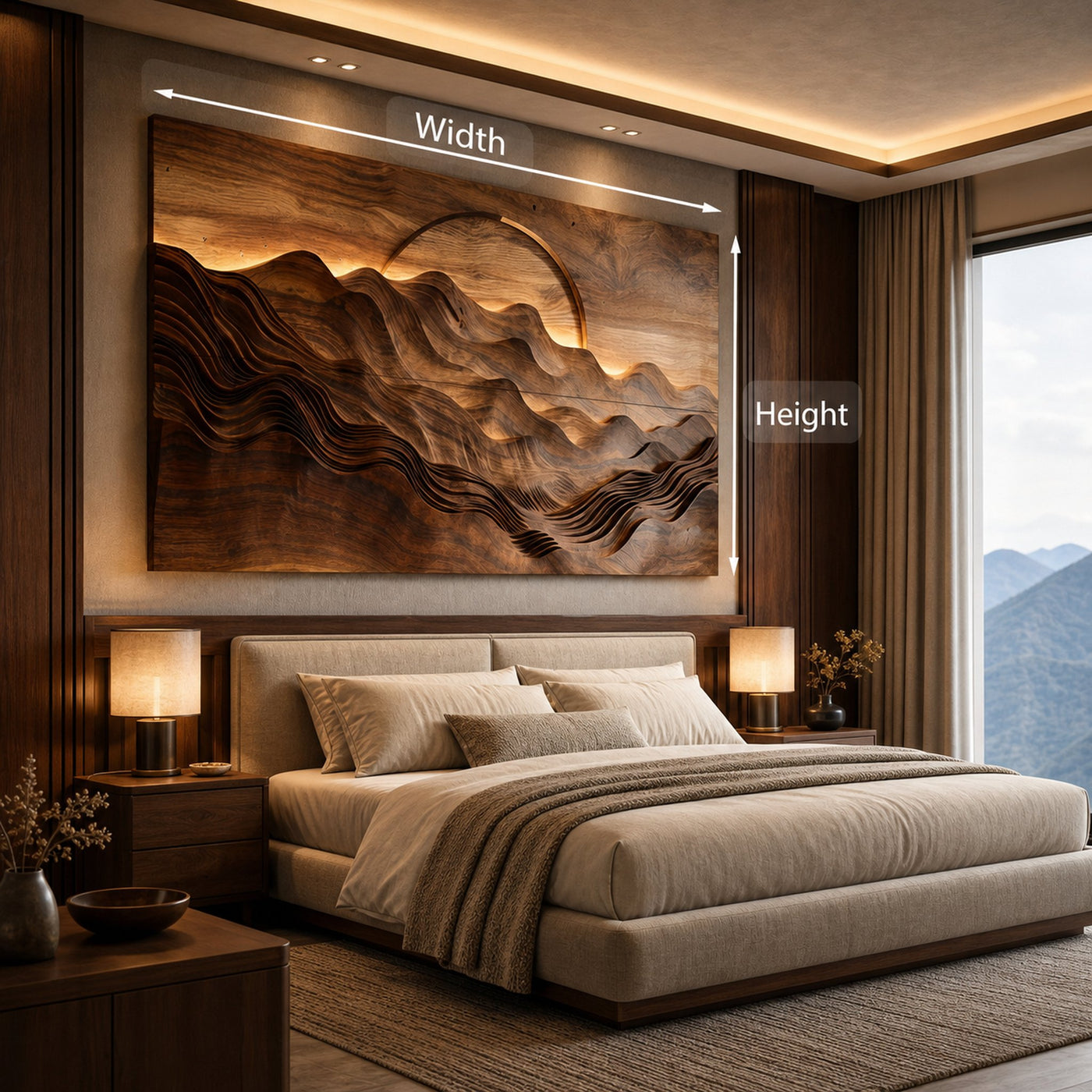 Hand Carved Wooden Mountain Landscape Wall Art for Bedroom - product view 8