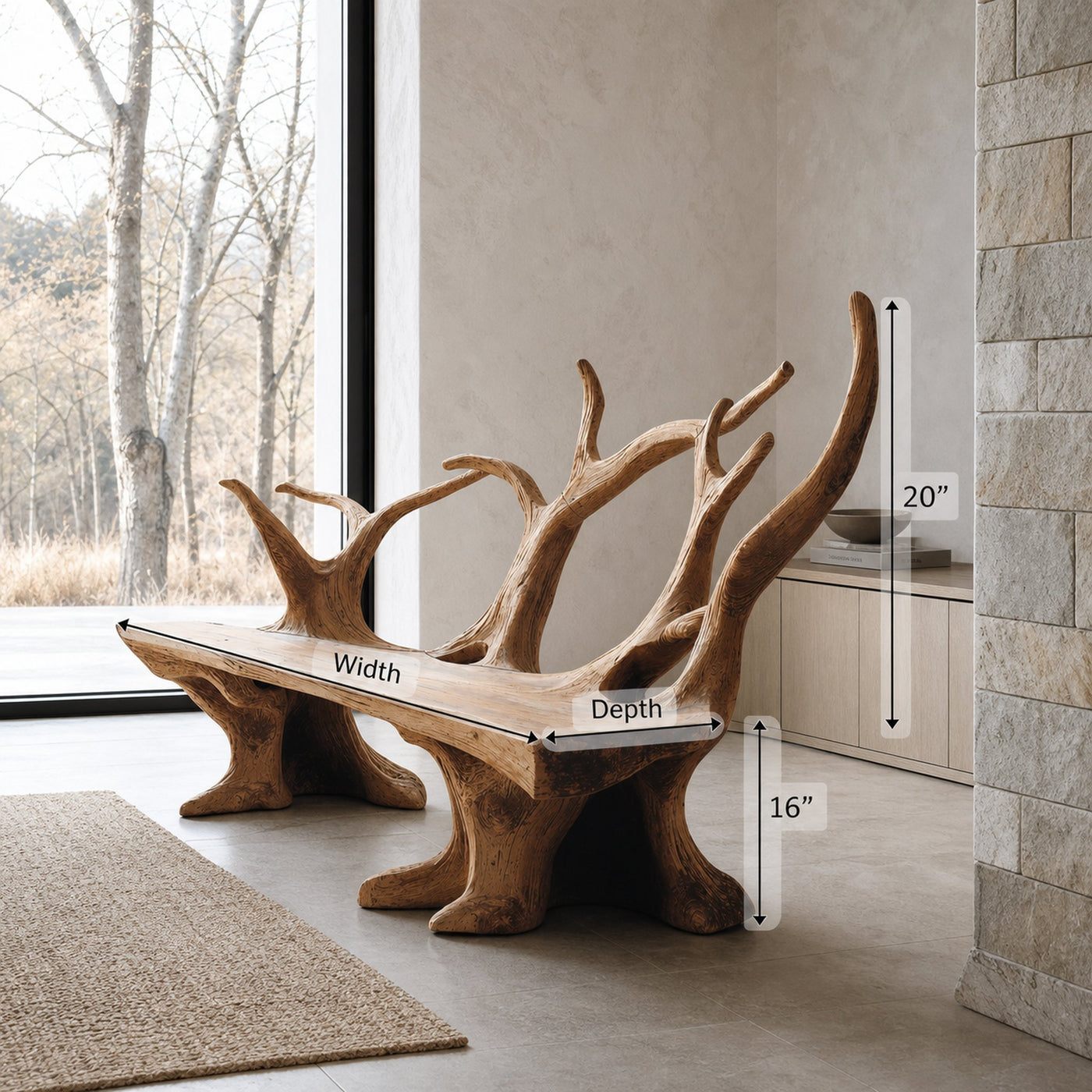 Handcrafted Branch Bench For Living Room Statement Pieces - product view 8