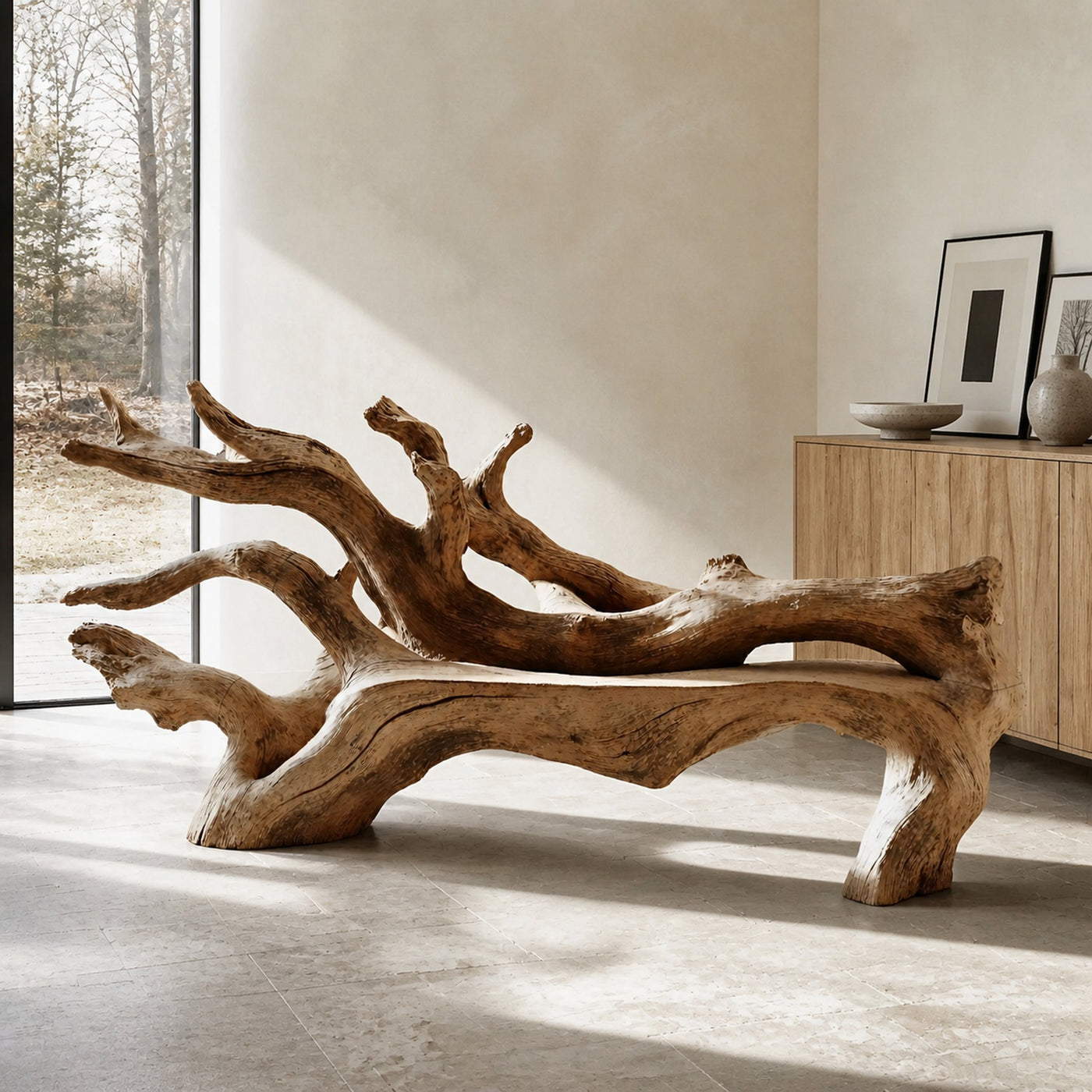 Handcrafted Branch Bench For Versatile Living Room Seating