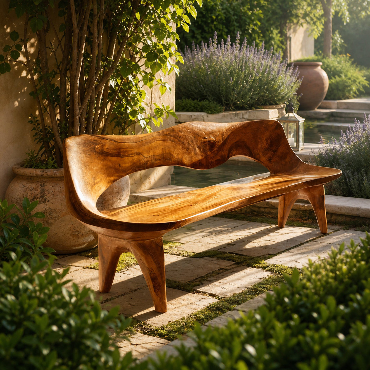 Handcrafted Curved Wood Bench For Outdoor Furniture Styling