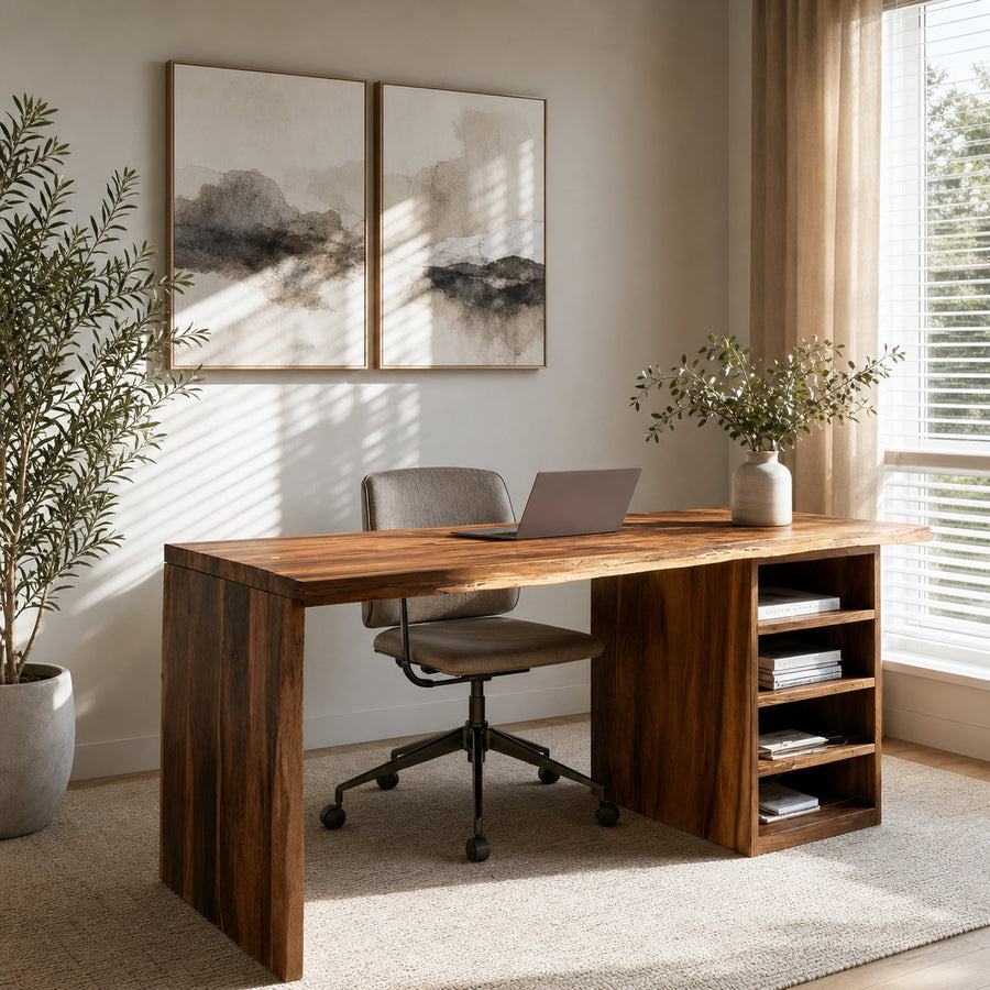 Handcrafted Desk With Storage Shelves For Home Office