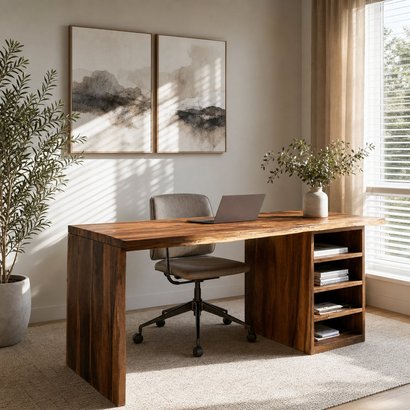 Handcrafted Desk With Storage Shelves For Home Office