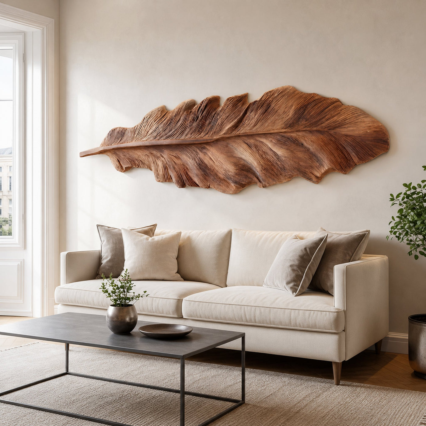 Handcrafted Feather Wall Sculpture For Living Room Decor - product view 6