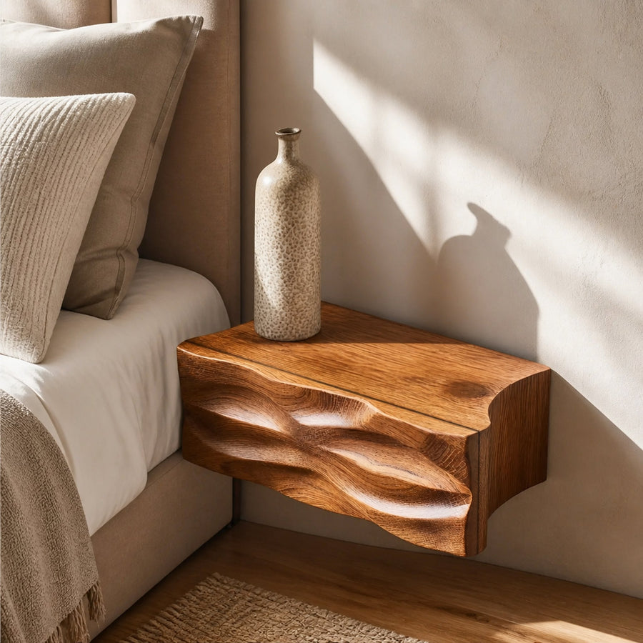 Handcrafted Floating Nightstand With Drawer For Bedroom
