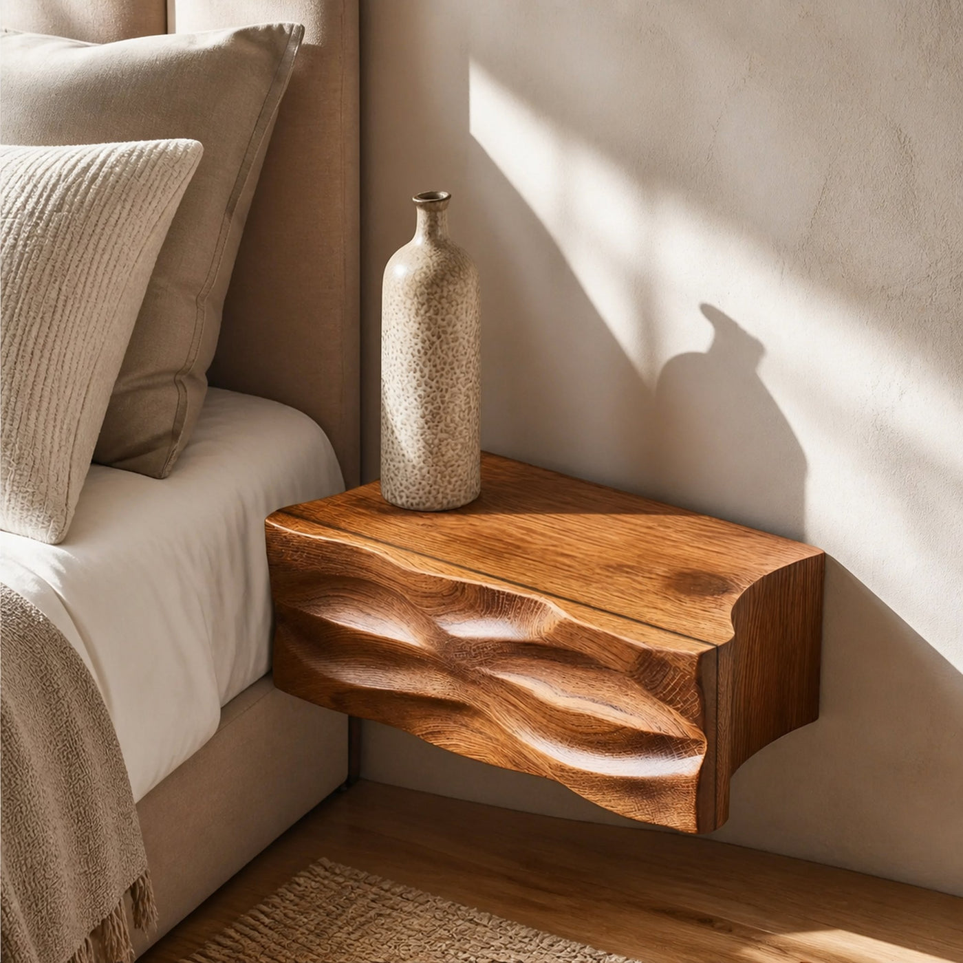 Handcrafted Floating Nightstand With Drawer For Bedroom
