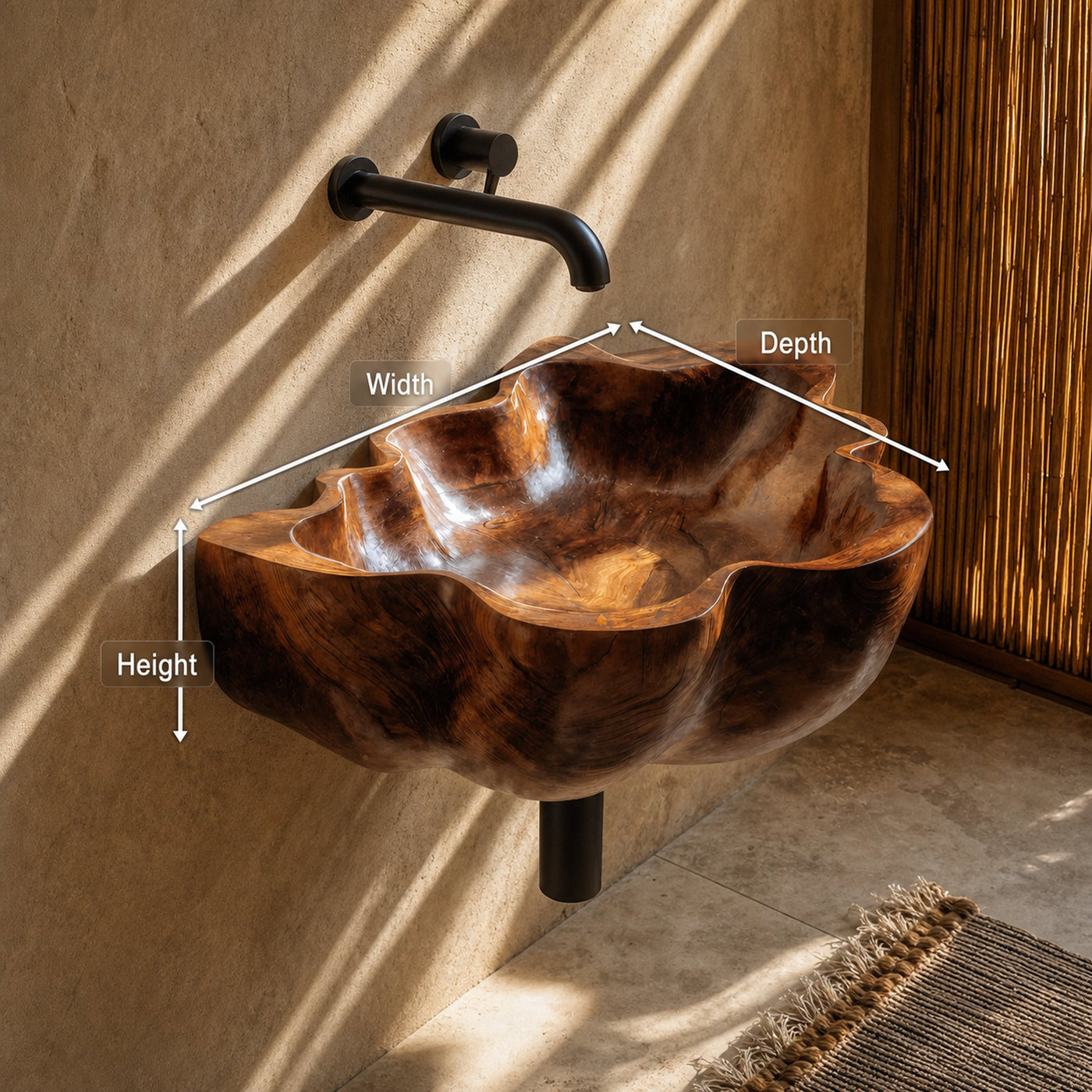 Handcrafted Live Edge Wood Basin For Unique Bedroom Vanity Decor - product view 7