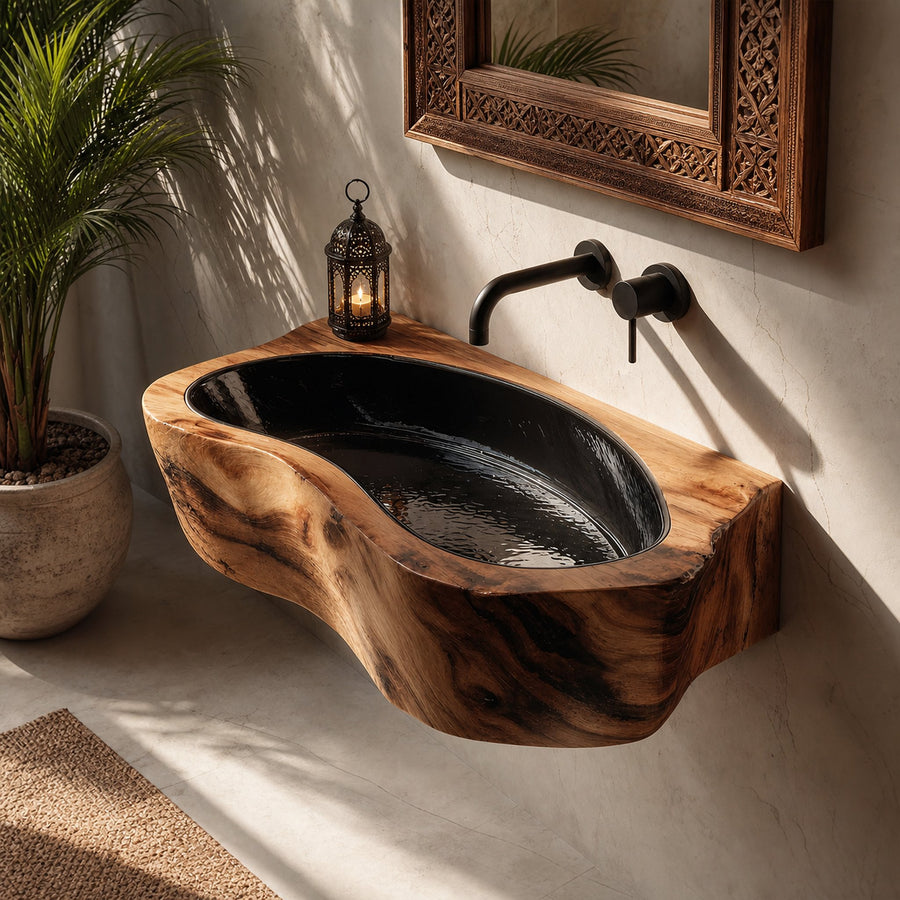 Handcrafted Live Edge Wood Vanity Sink For Natural Bathroom Decor
