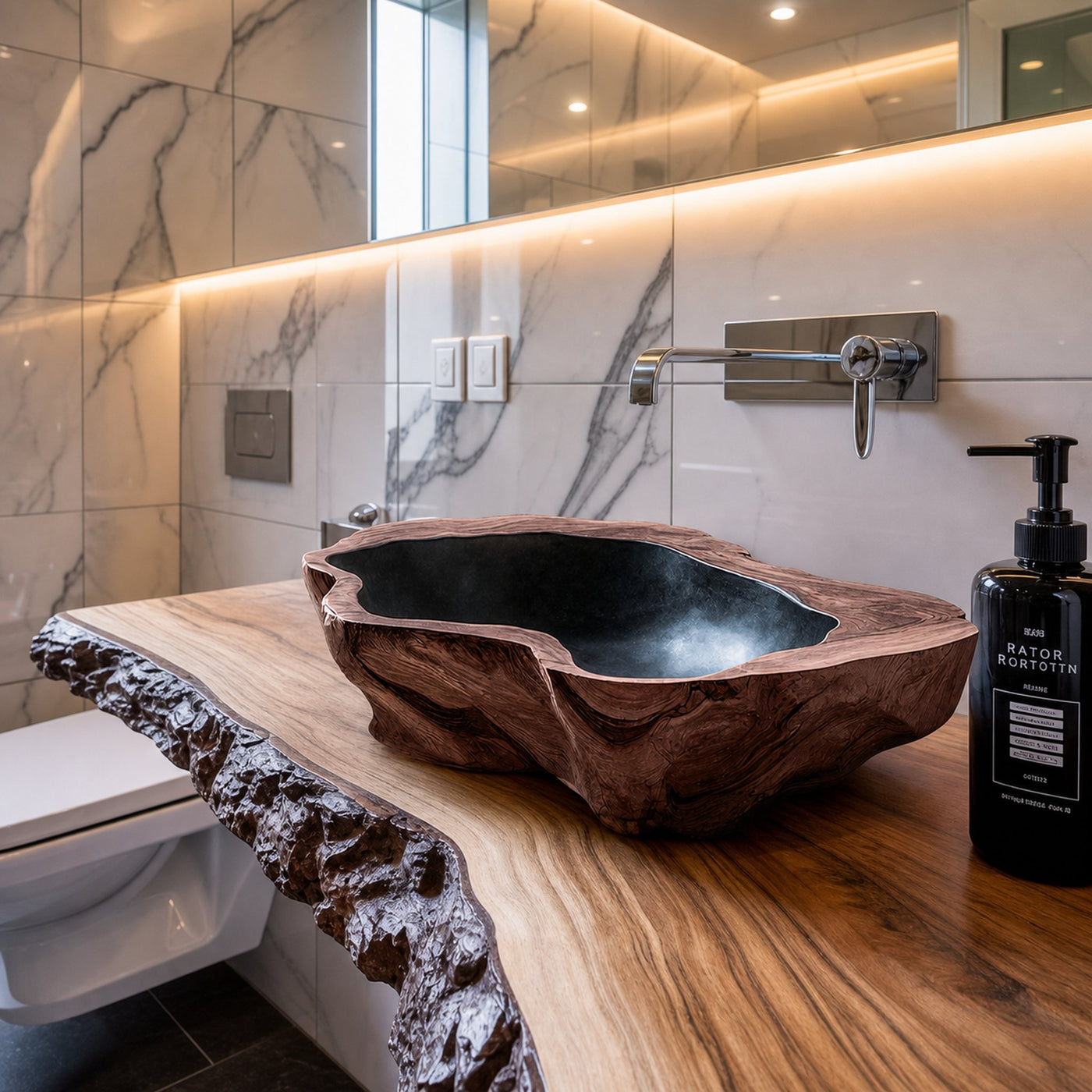 Handcrafted Mid Century Wood Wash Basin For Bathroom - product view 7
