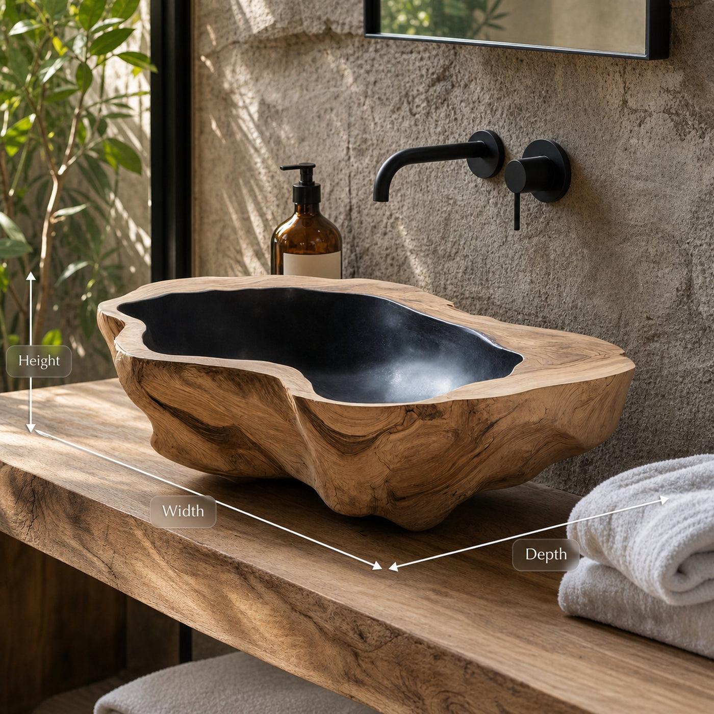 Handcrafted Mid Century Wood Wash Basin For Bathroom - product view 8