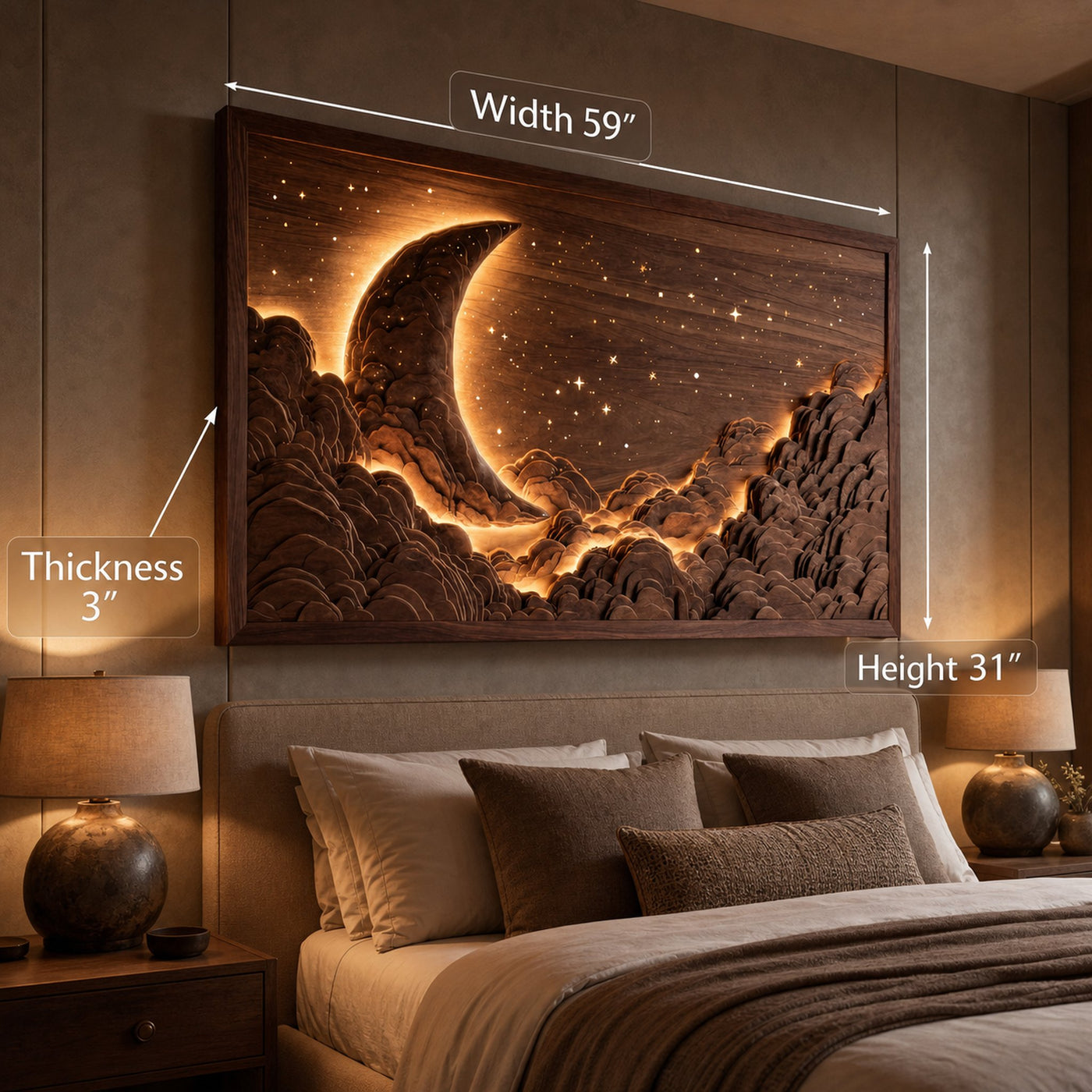 Handcrafted Moon Stars Wooden Wall Art For Bedroom - product view 6