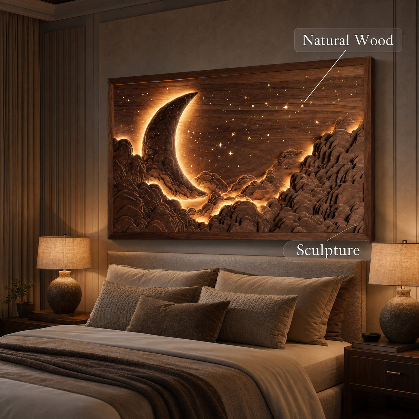 Handcrafted Moon Stars Wooden Wall Art For Bedroom - product view 7