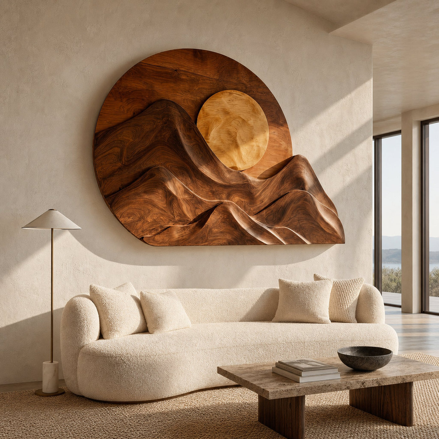 Handcrafted Mountain Sun Wood Wall Art For Living Room