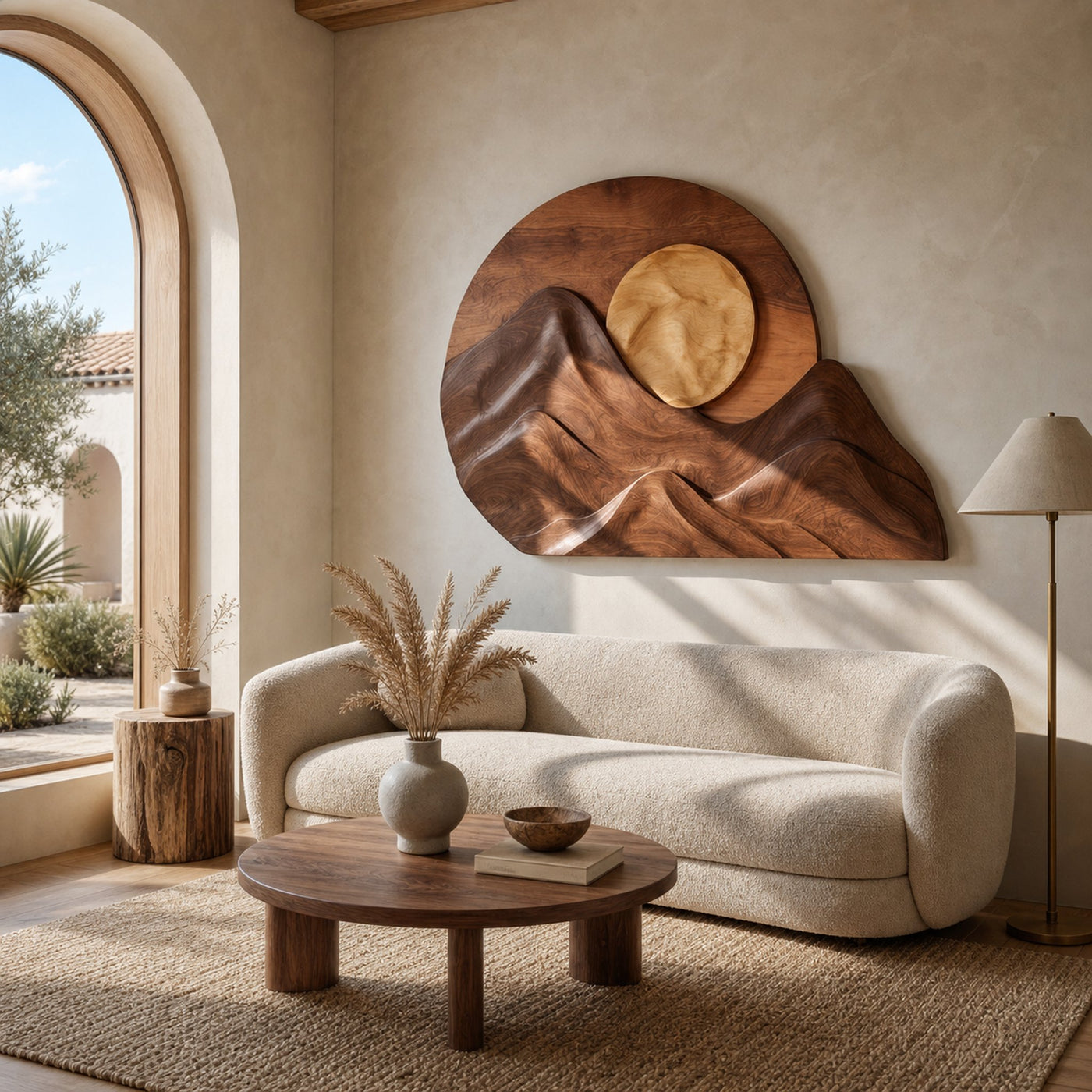 Handcrafted Mountain Sun Wood Wall Art For Living Room - product view 6