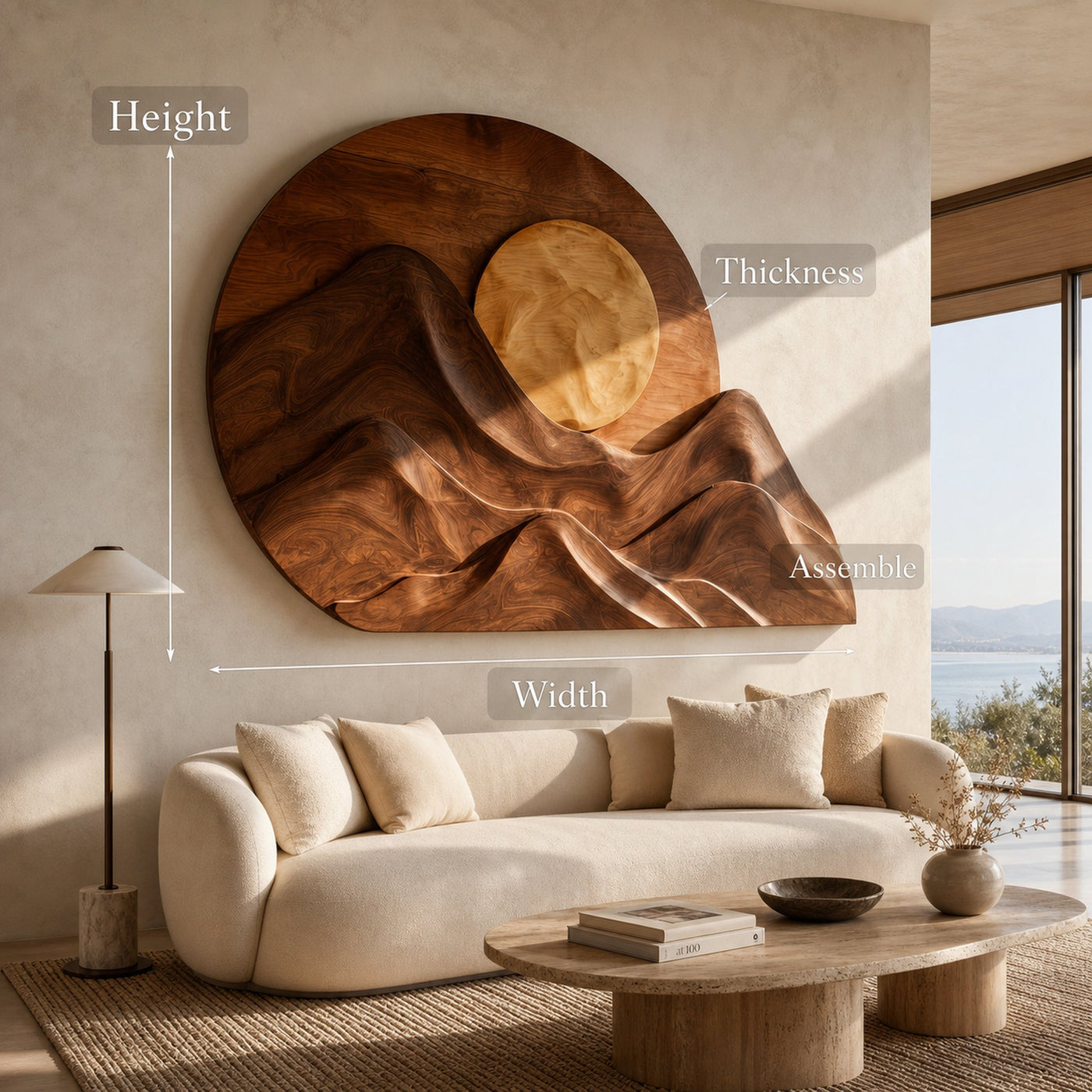 Handcrafted Mountain Sun Wood Wall Art For Living Room - product view 8