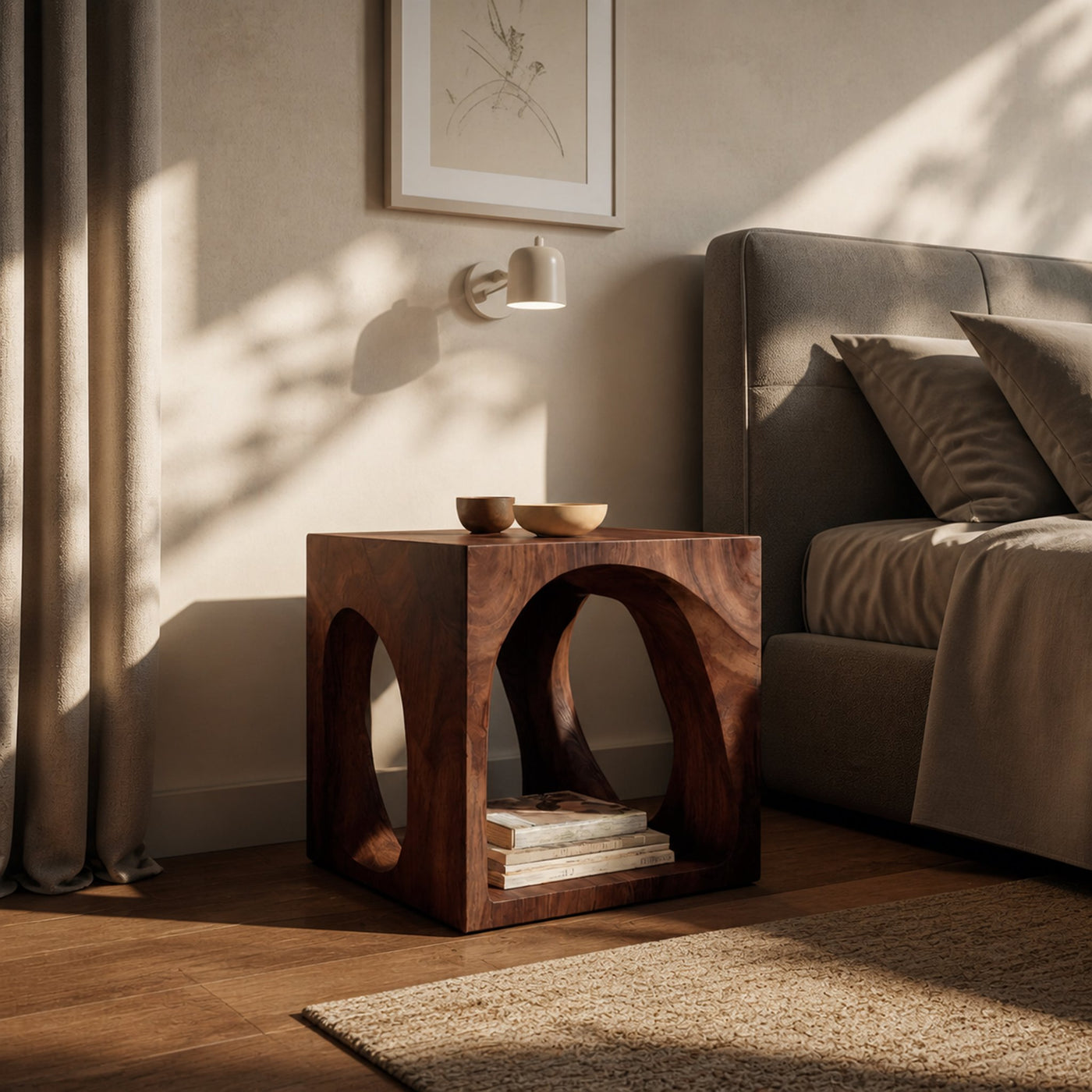 Handcrafted Nightstand With Curved Cutout For Bedroom - product view 6