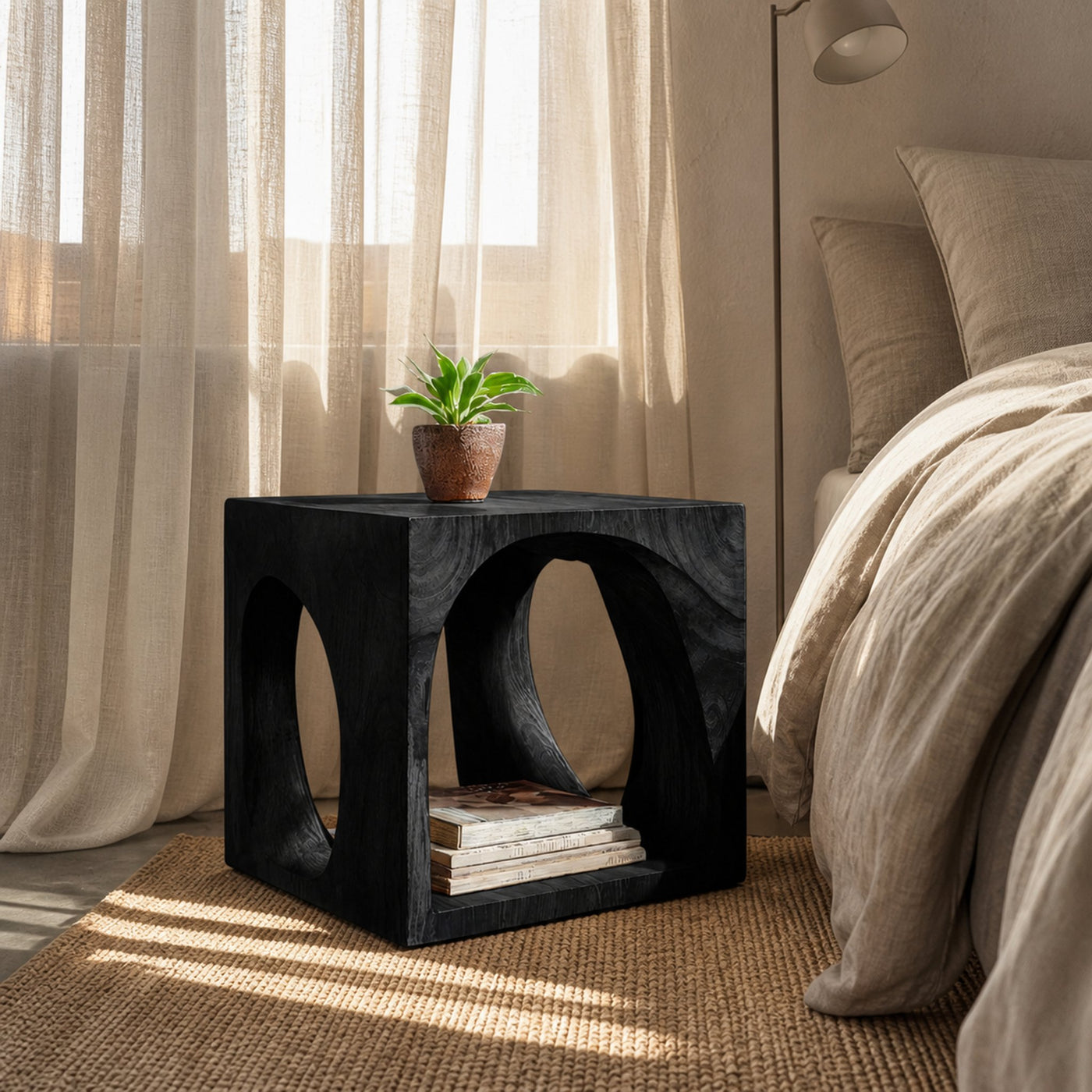 Handcrafted Nightstand With Curved Cutout For Bedroom - product view 7