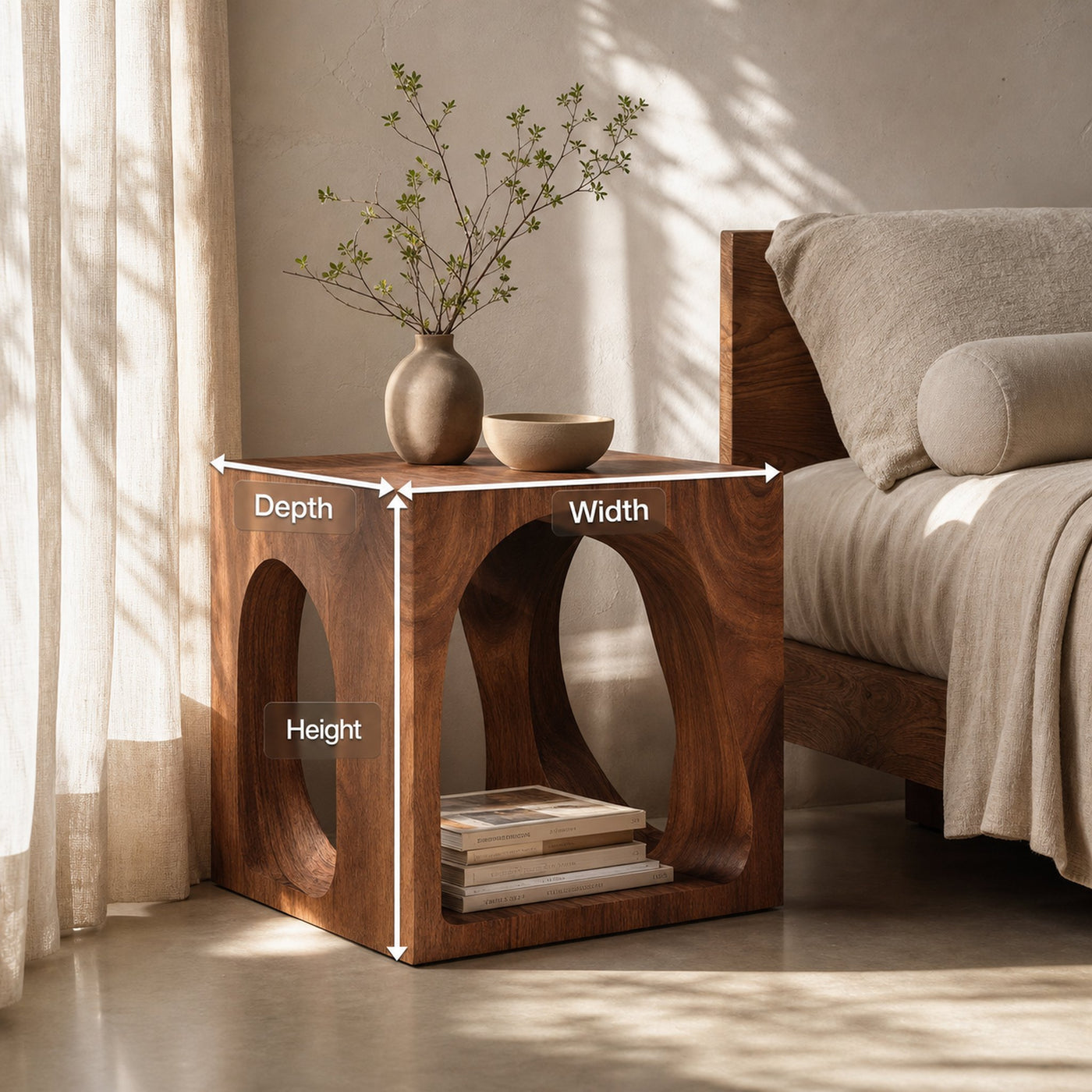 Handcrafted Nightstand With Curved Cutout For Bedroom - product view 8