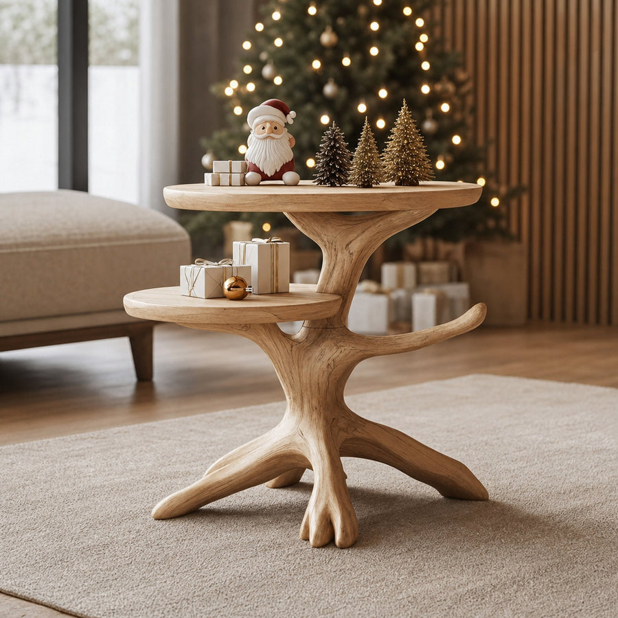 Handcrafted Round End Table For Entryway Design Xmas Accent