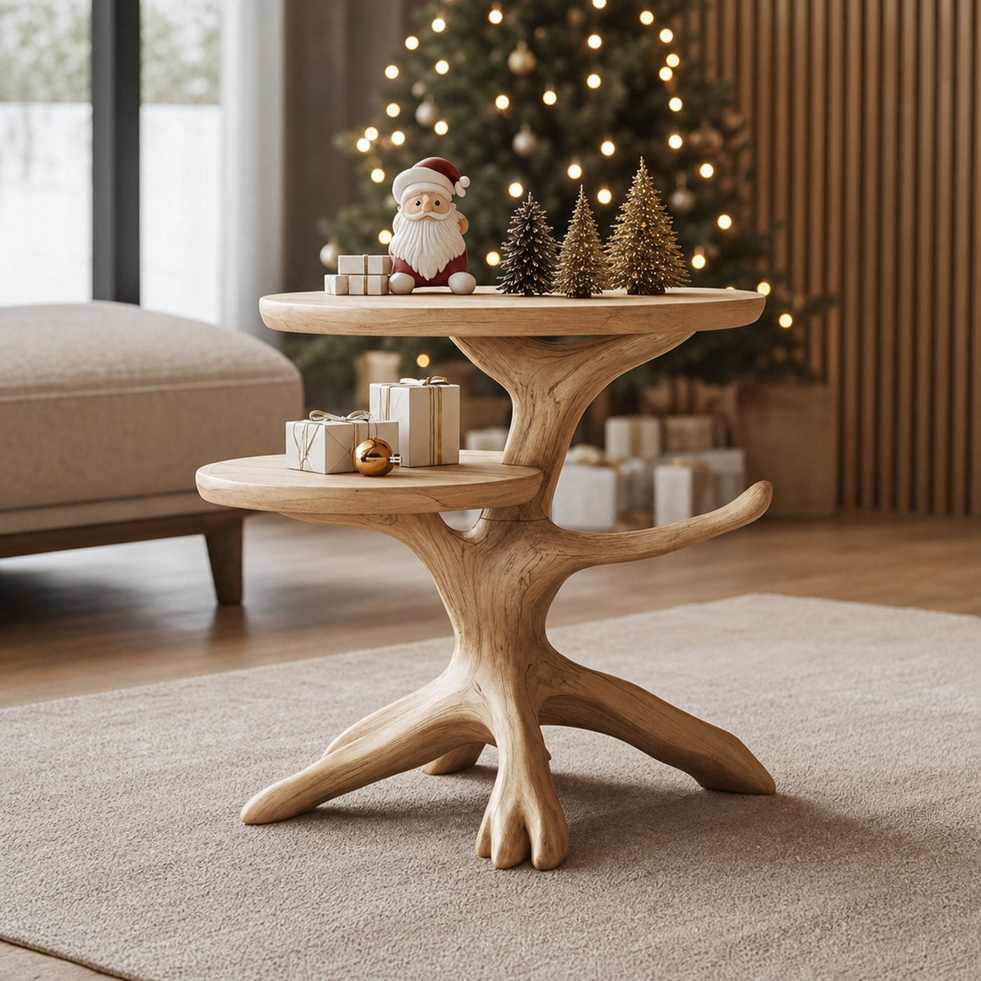 Handcrafted Round End Table For Entryway Design Xmas Accent
