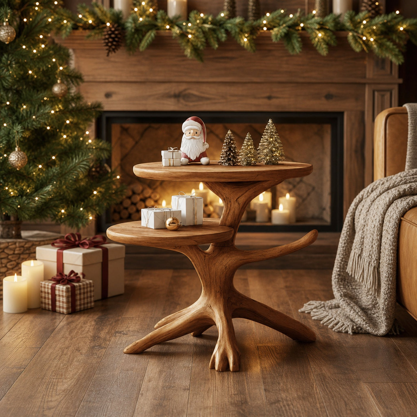 Handcrafted Round End Table For Entryway Design Xmas Accent - product view 6