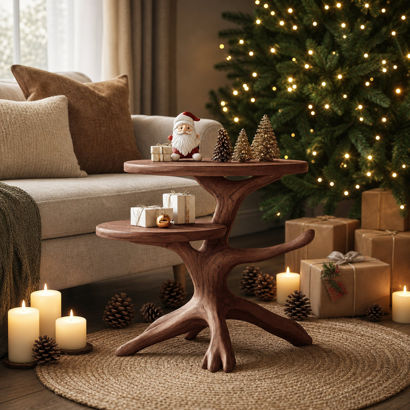 Handcrafted Round End Table For Entryway Design Xmas Accent - product view 7