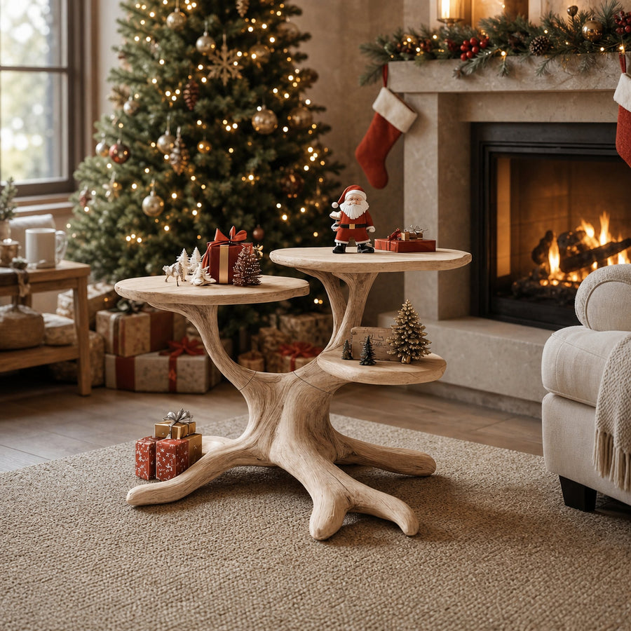Handcrafted Round End Table For Living Room Holiday Furniture Decor